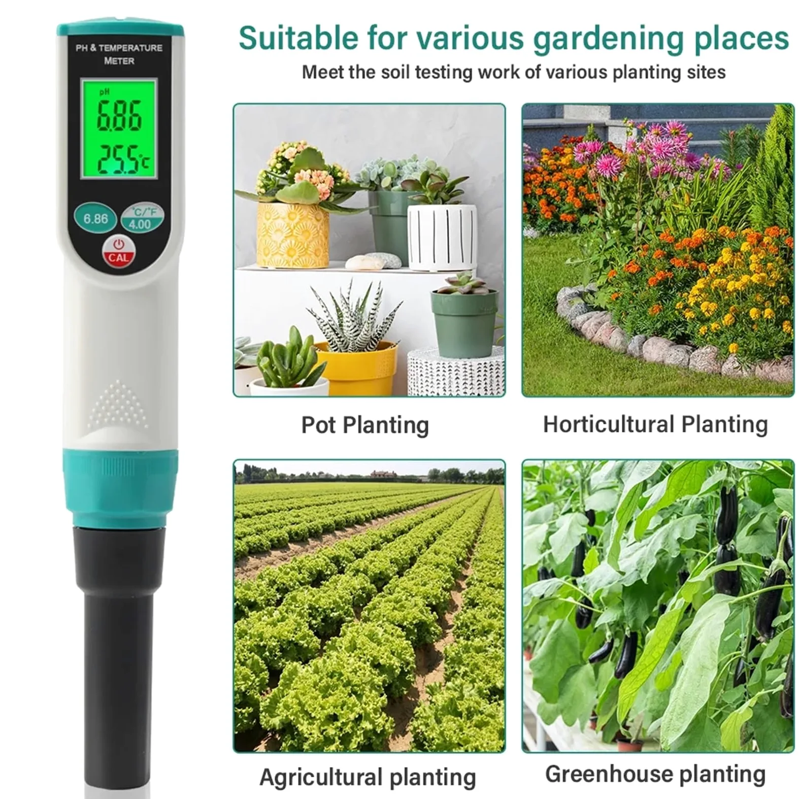 Testeur numérique de PH du Sol, précision 0.00~14.00pH, testeur d'acidité, analyseur capteur for Plantation en Plein air, Jardin et Terres agricoles Jardinage, Agriculture