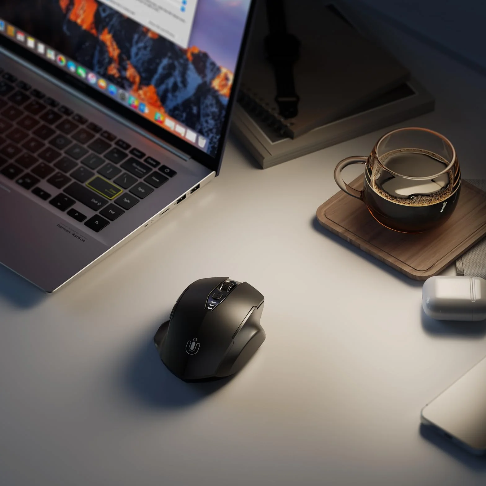 Uineer Souris sans Fil Rechargeable 2.4G USB, Ergonomique, 4 Niveaux DPI réglables, Indicateur de Batterie