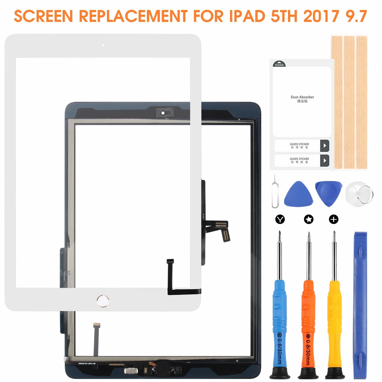 Écran Tactile pour iPad 9.7 2017 5ème Génération A1822 A1823 Remplacement Verre Blanc avec Home Button