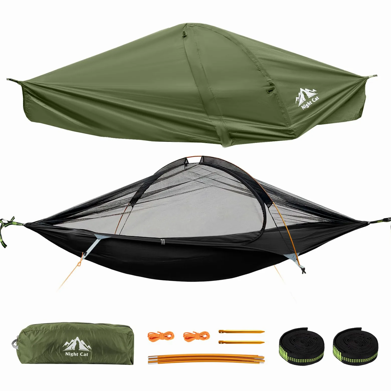 Night Cat Hamac Moustiquaire 1 Personne: Hamac Tente Léger Suspendu avec Toile pour Camping Bivouac Randonnée Extérieure