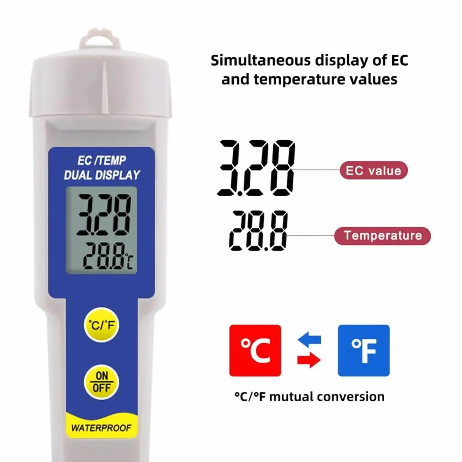 Compteur de Sol 2 en 1, testeur conductivité température EC, Test Liquide nutriments, étanche for la Plantation, Le Jardinage, Culture hydroponique intérieur Jardinage, Agriculture