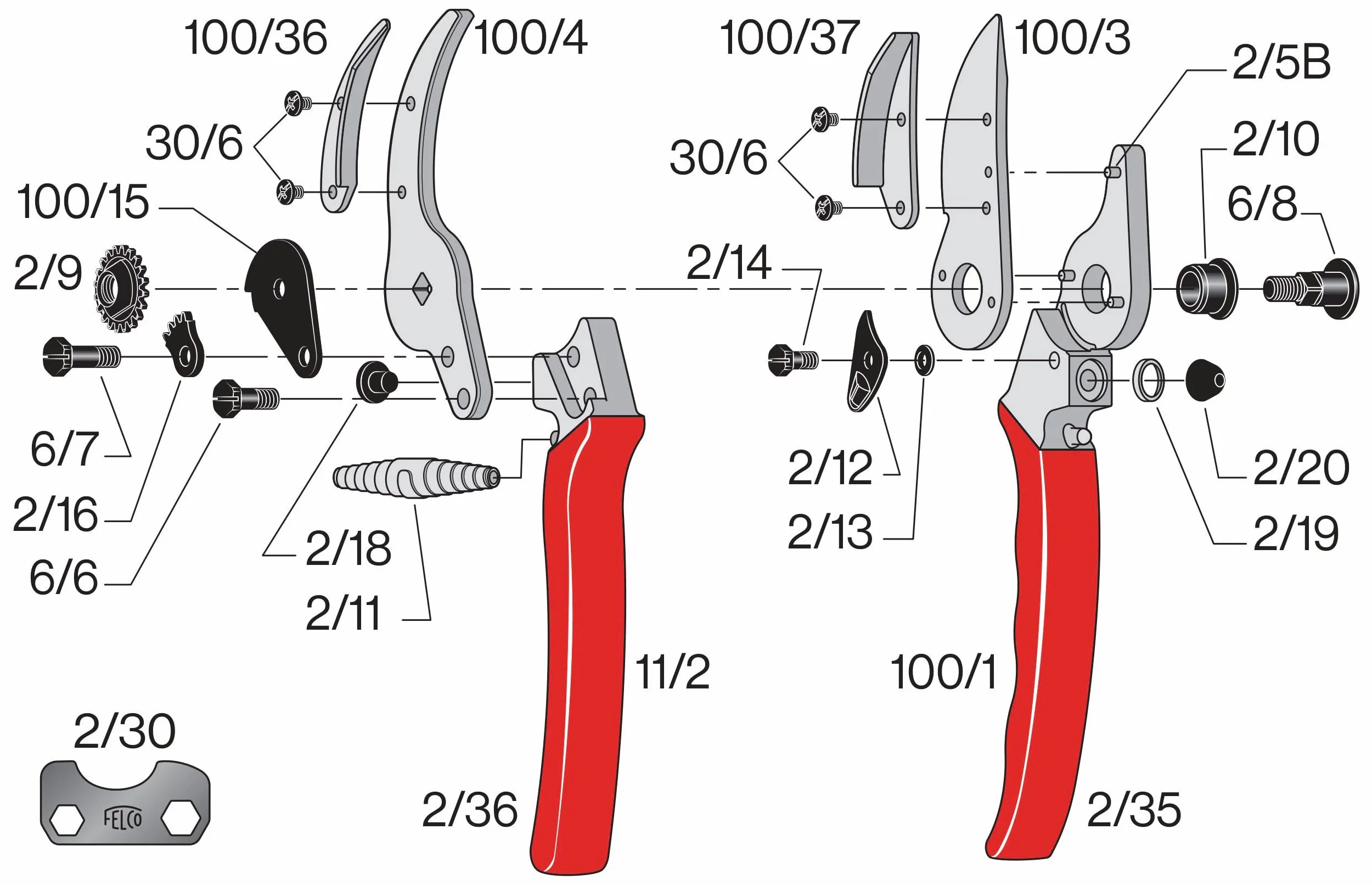 FELCO 100 Sécateur cueilleur pour fleurs et roses avec système de maintien de tige, bypass, 210 mm, diamètre de coupe 10 mm, grande main pour droitier L, sécateur professionnel fabriqué en Suisse