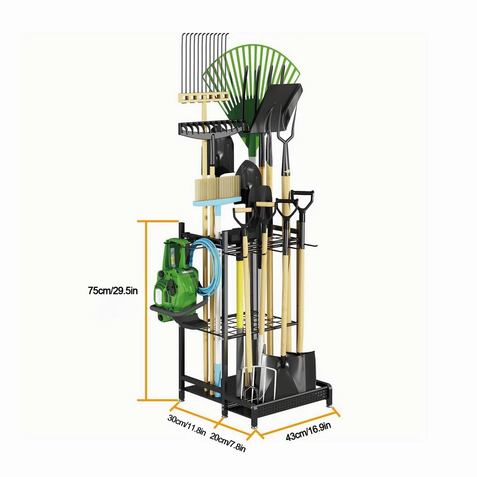 Organisateur d'outils de jardin, support d'outils de jardin en métal, rangement d'outils de jardin, jusqu'à 35 outils, pelles, râteaux, balais, for l'organisation du garage, hangar, extérieur noir