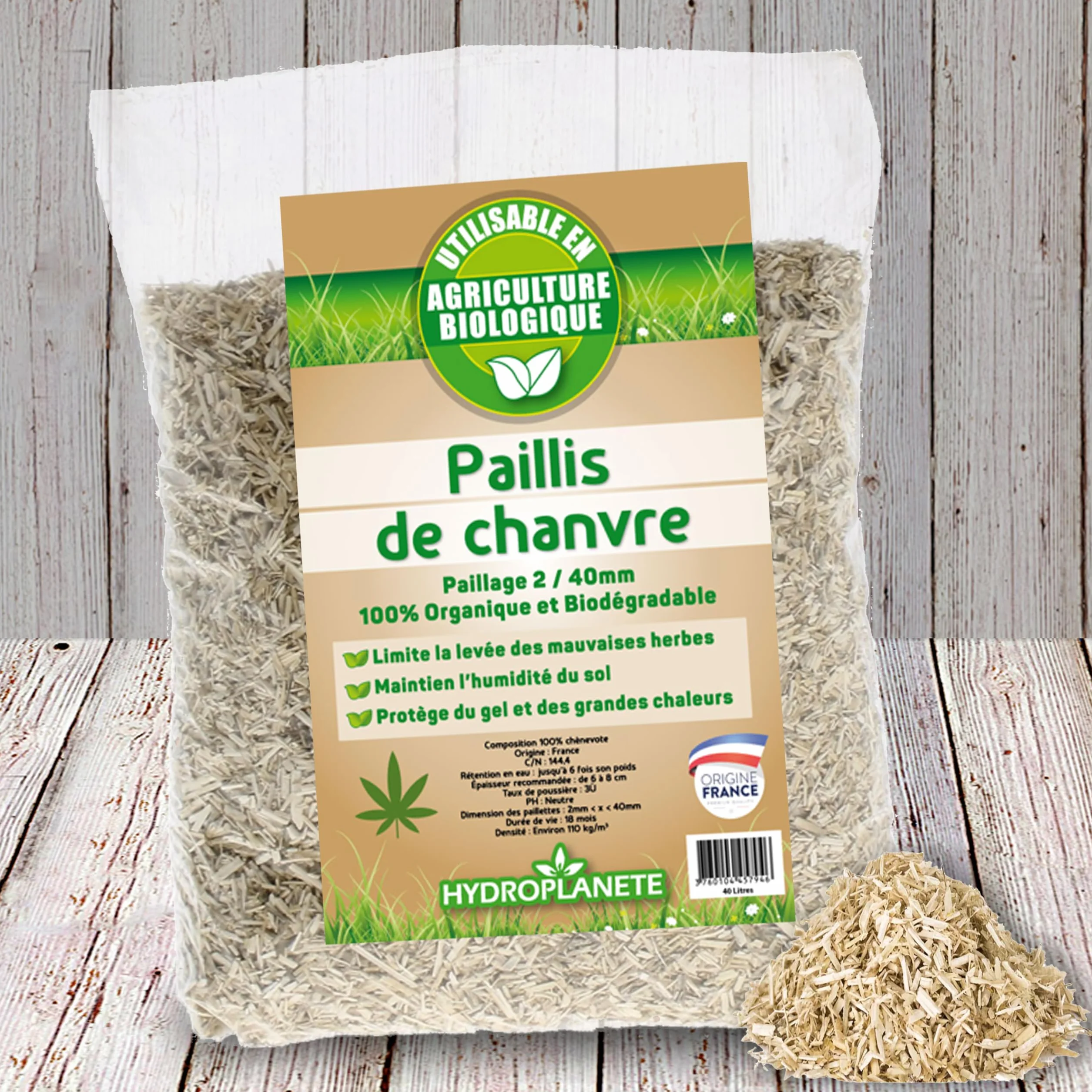 HYDROPLANETE Paillis de Chanvre 100% Naturel Sacs 5L 10L 20L 50L 100L 200L Agriculture Biologique Potager