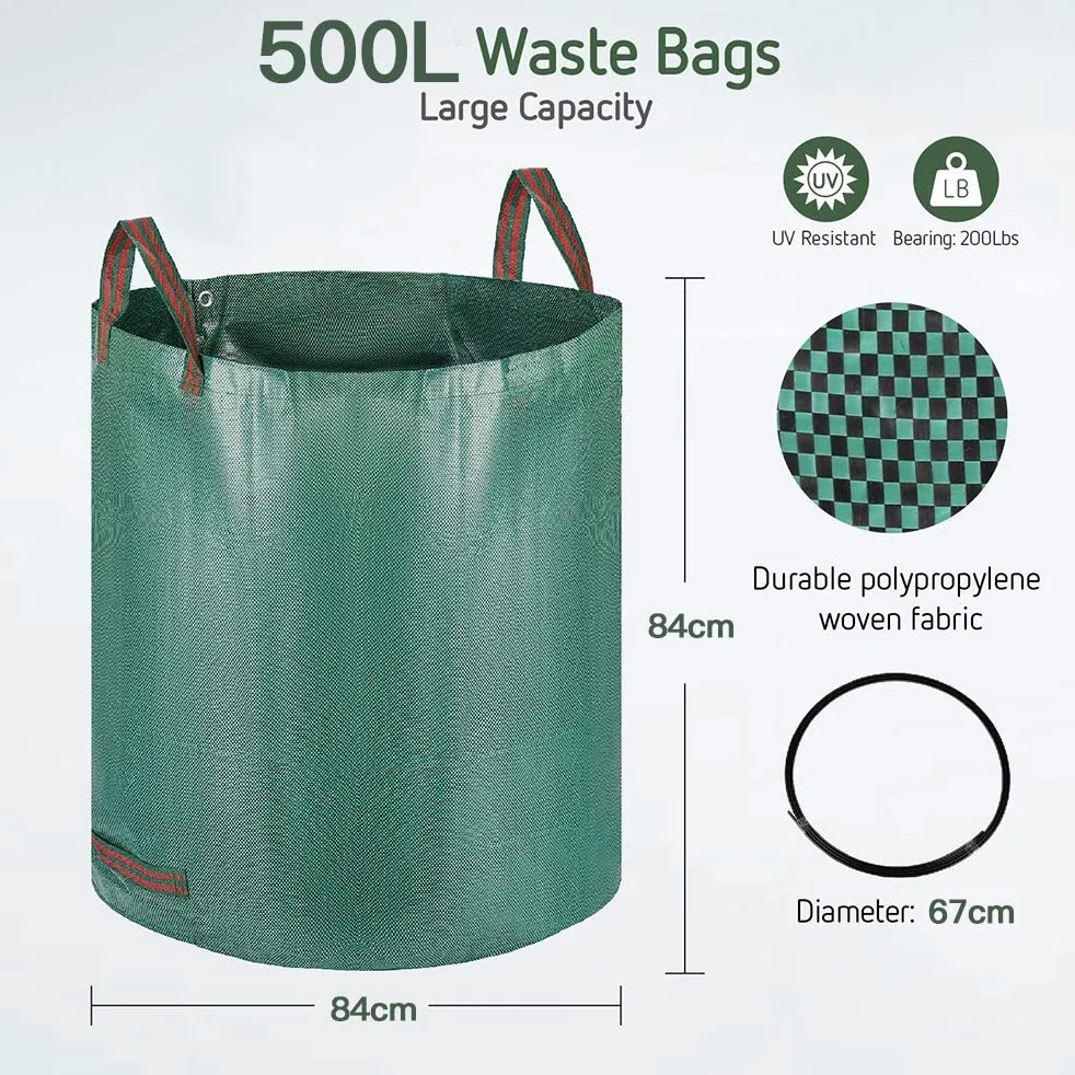 Sacs de Jardin 500L,Sac de Déchets de Jardin en Polypropylène(PP),Pliables et Réutilisables,étanche Grande Sacs avec Poignées,Grand Sac Jardinage Dechets (5Pack)