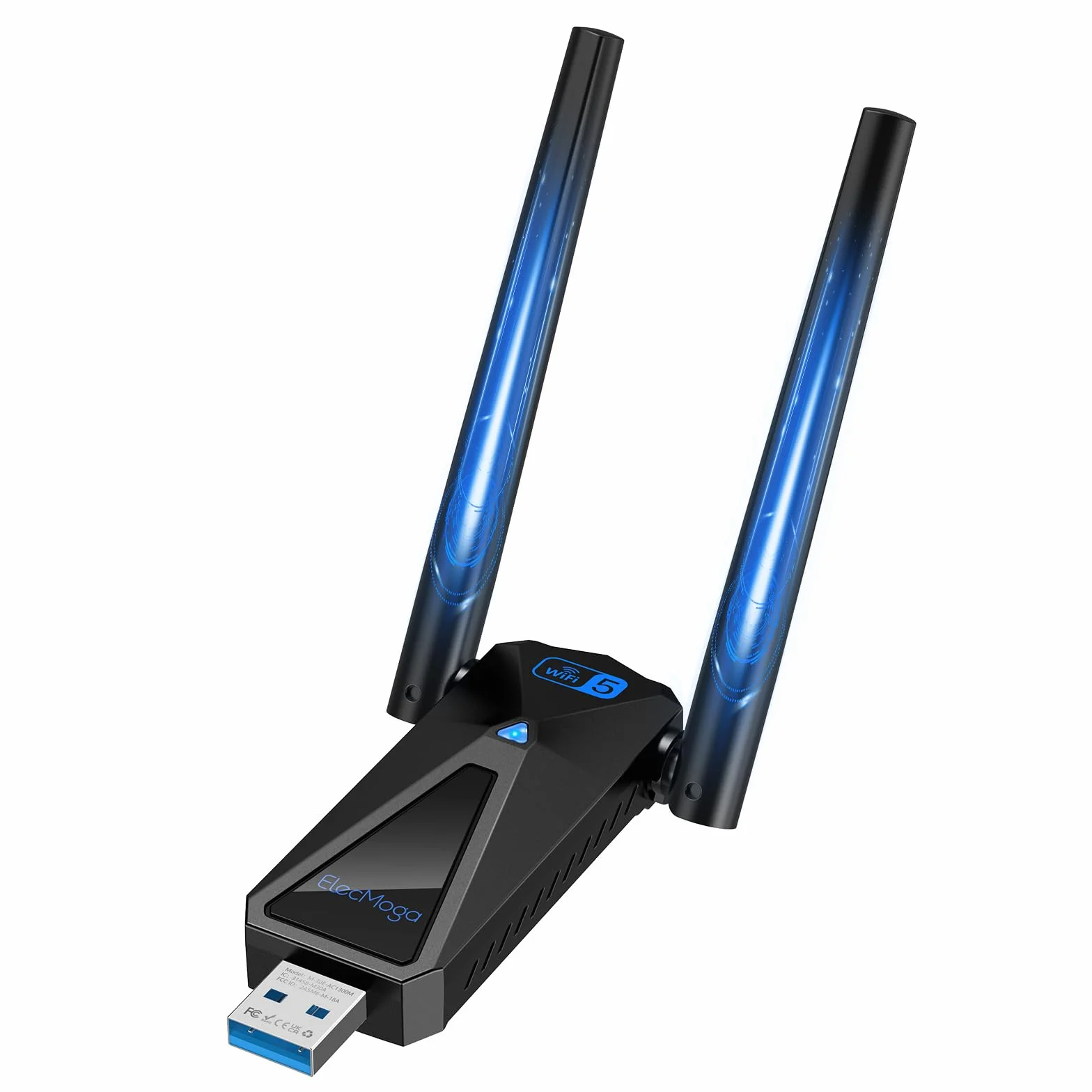ElecMoga Clé WiFi 1300Mbps USB 3.0 Dual Band 2.4GHz/5GHz Antenne 2x5dBi Compatible Windows 11/10/8/7/Vista/XP Mac Linux