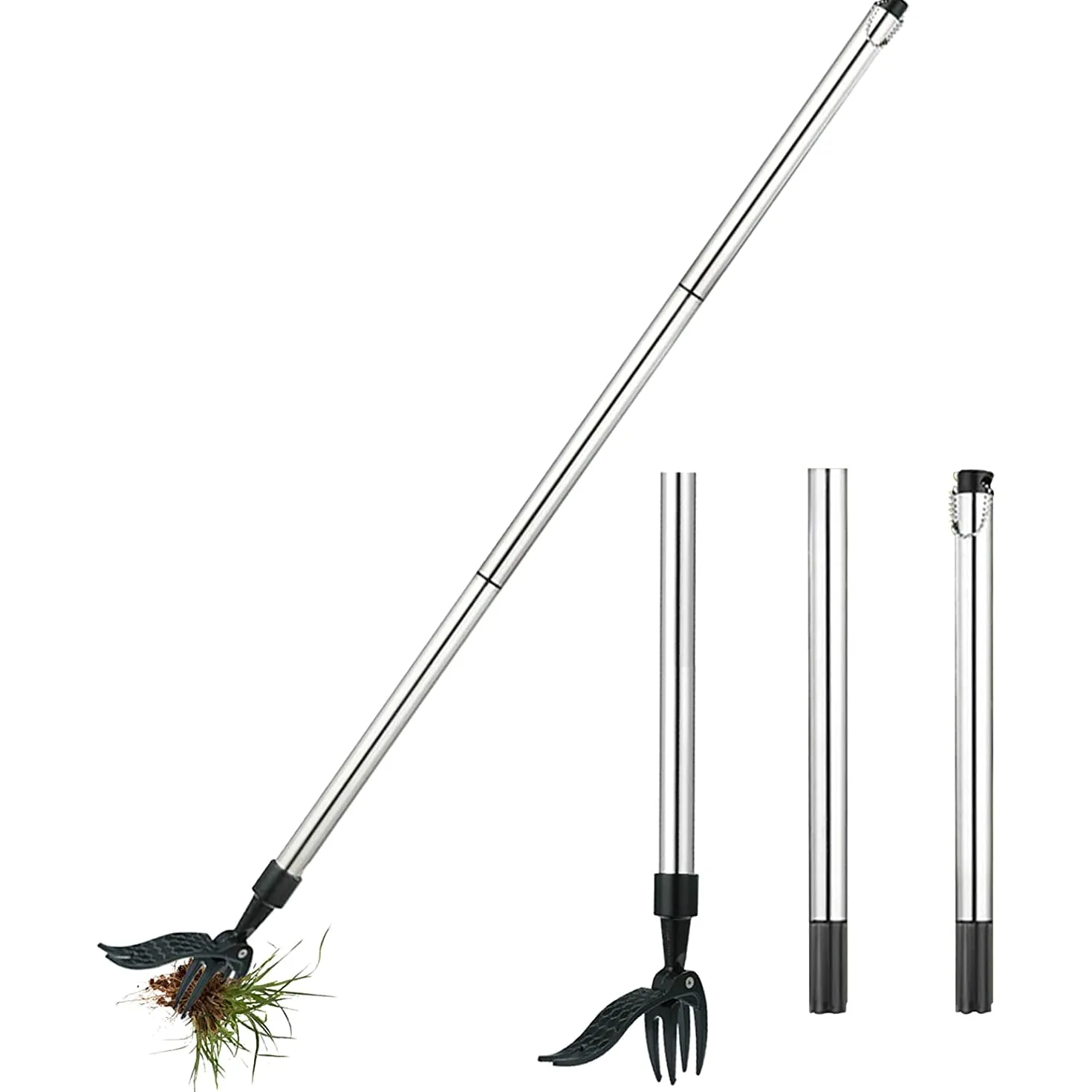 Extracteur de racines de plantes sur pied, outil à main pour désherbeur debout, outil de jardin réglable en 3 sections, élimine facilement les mauvaises herbes sans se plier, tirer ou s'agenouiller (3
