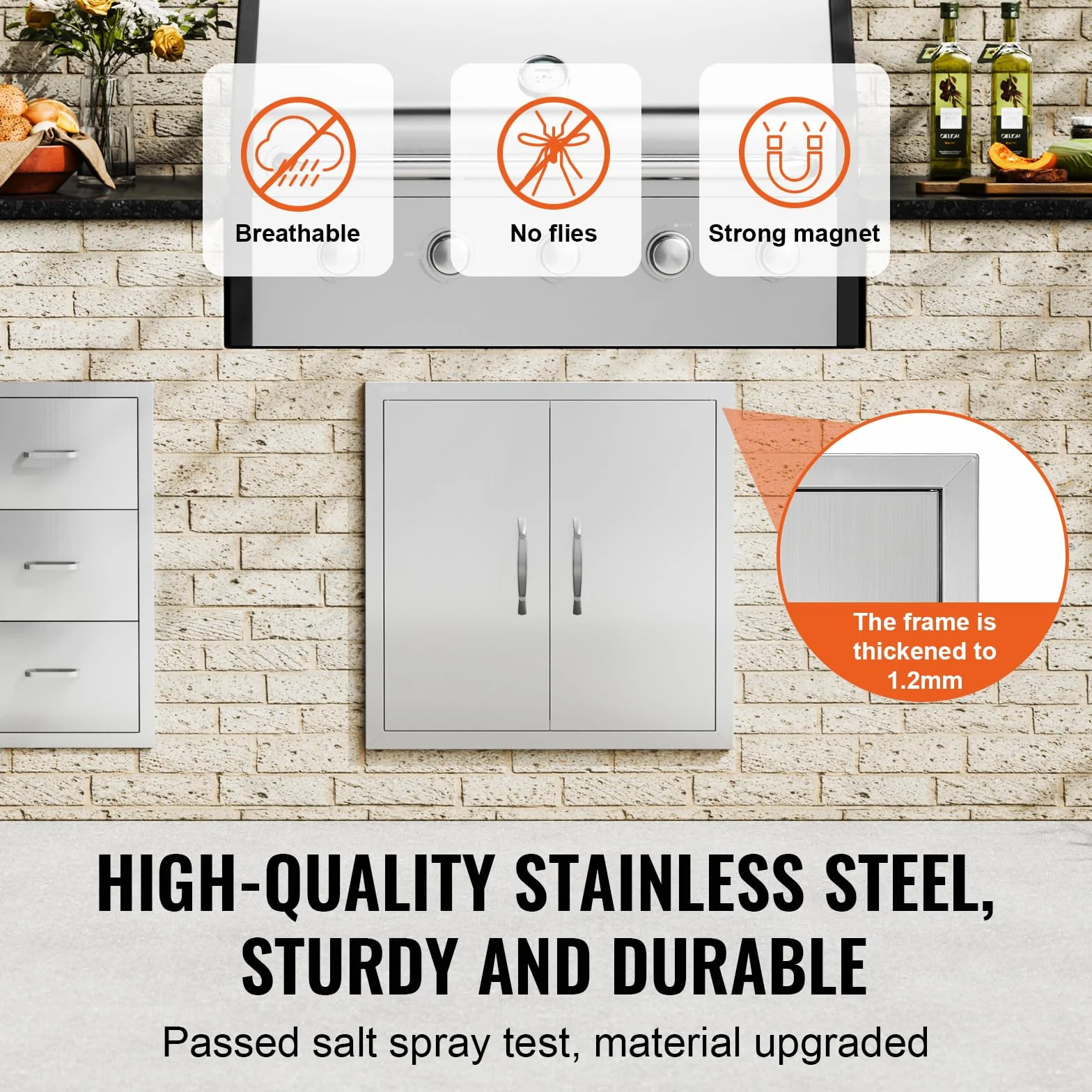 VEVOR Porte d'Accès pour Barbecue Double 61x61 cm, Porte Encastrée en Inox Réversible Double Paroi