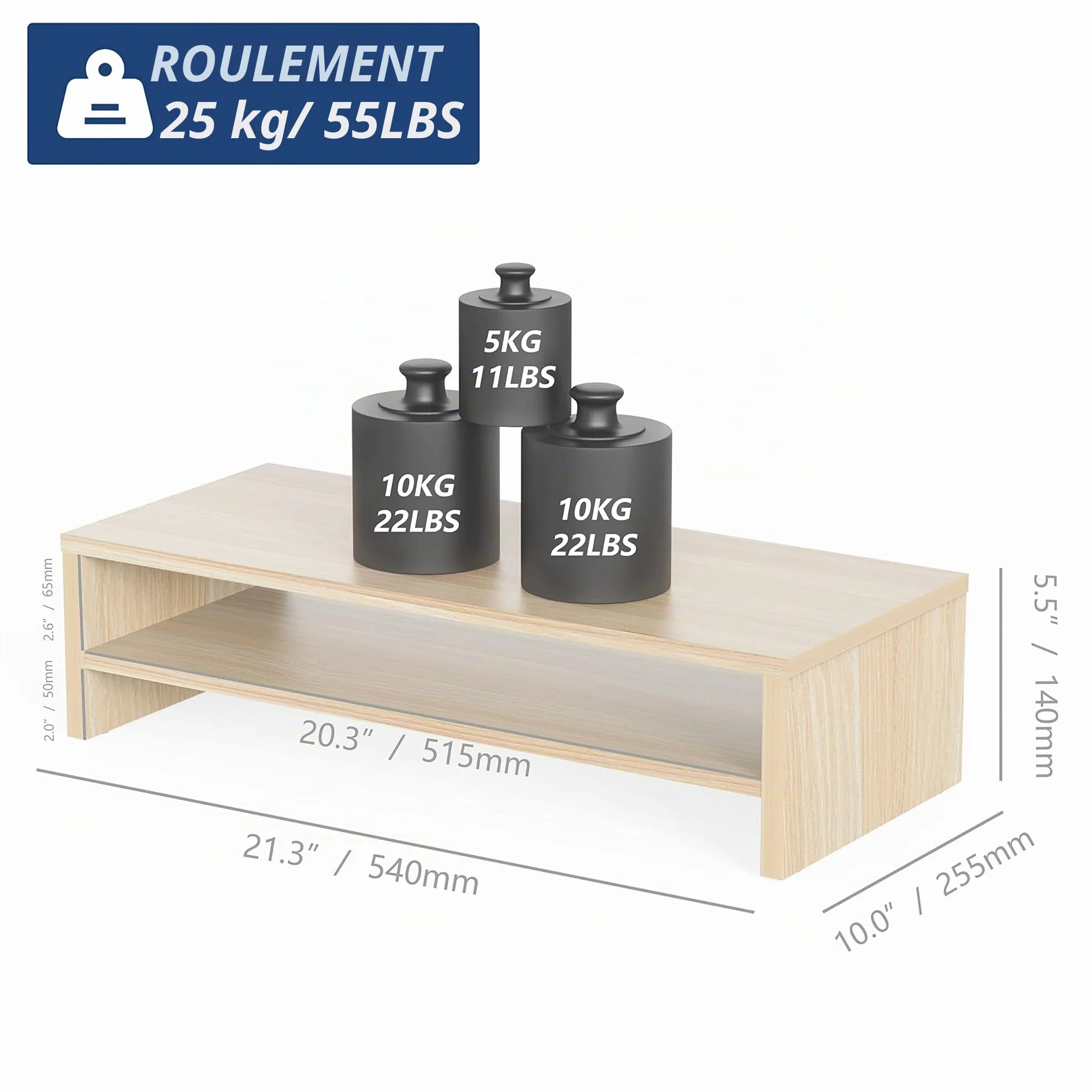FITUEYES Réhausseur d'Écran en Bois Support d'Ordinateur 54x25,5x14cm FDT205401WO