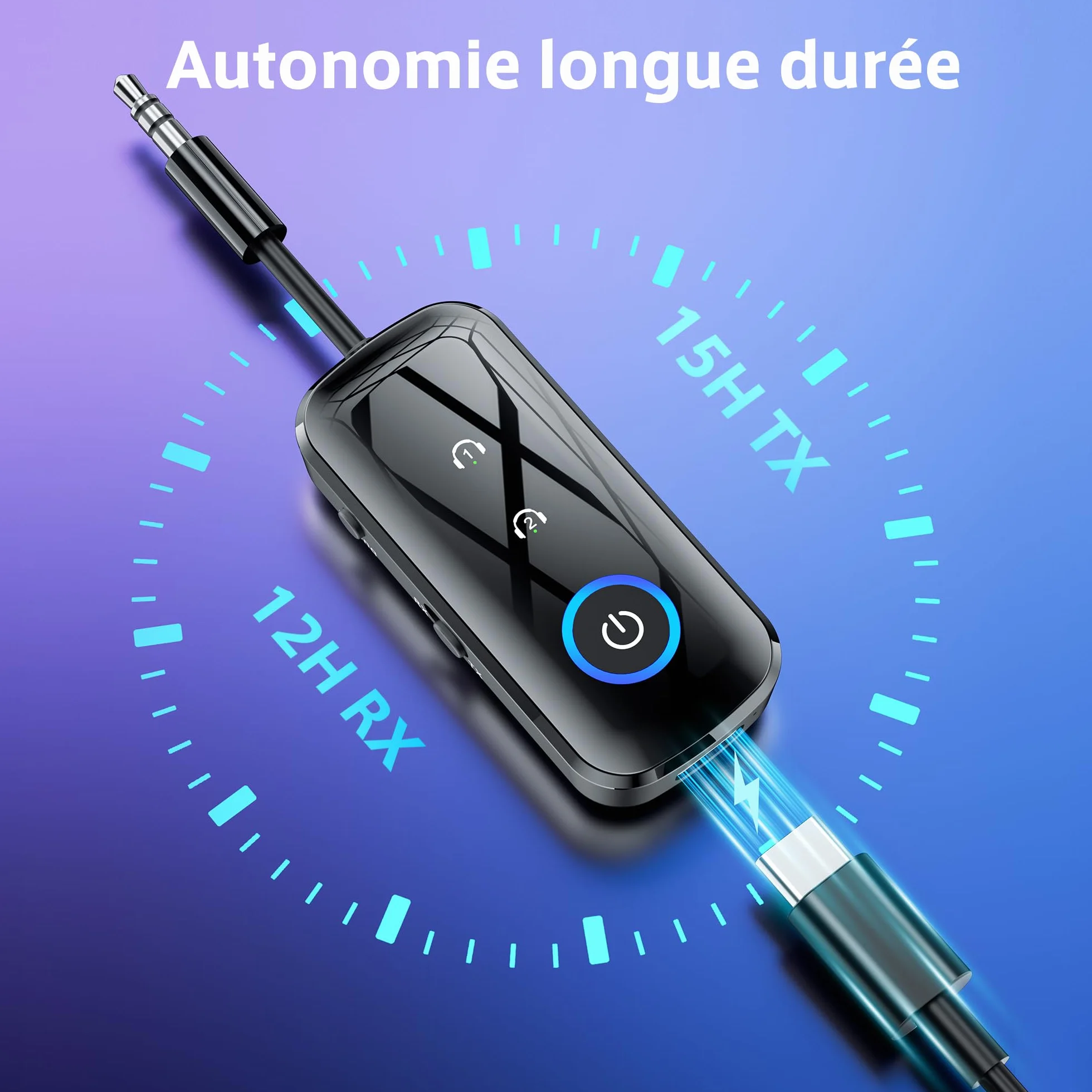 SONRU Adaptateur Bluetooth 5.3 2 en 1 Emetteur Récepteur 3,5 mm AUX Jack pour TV/PC/Voiture