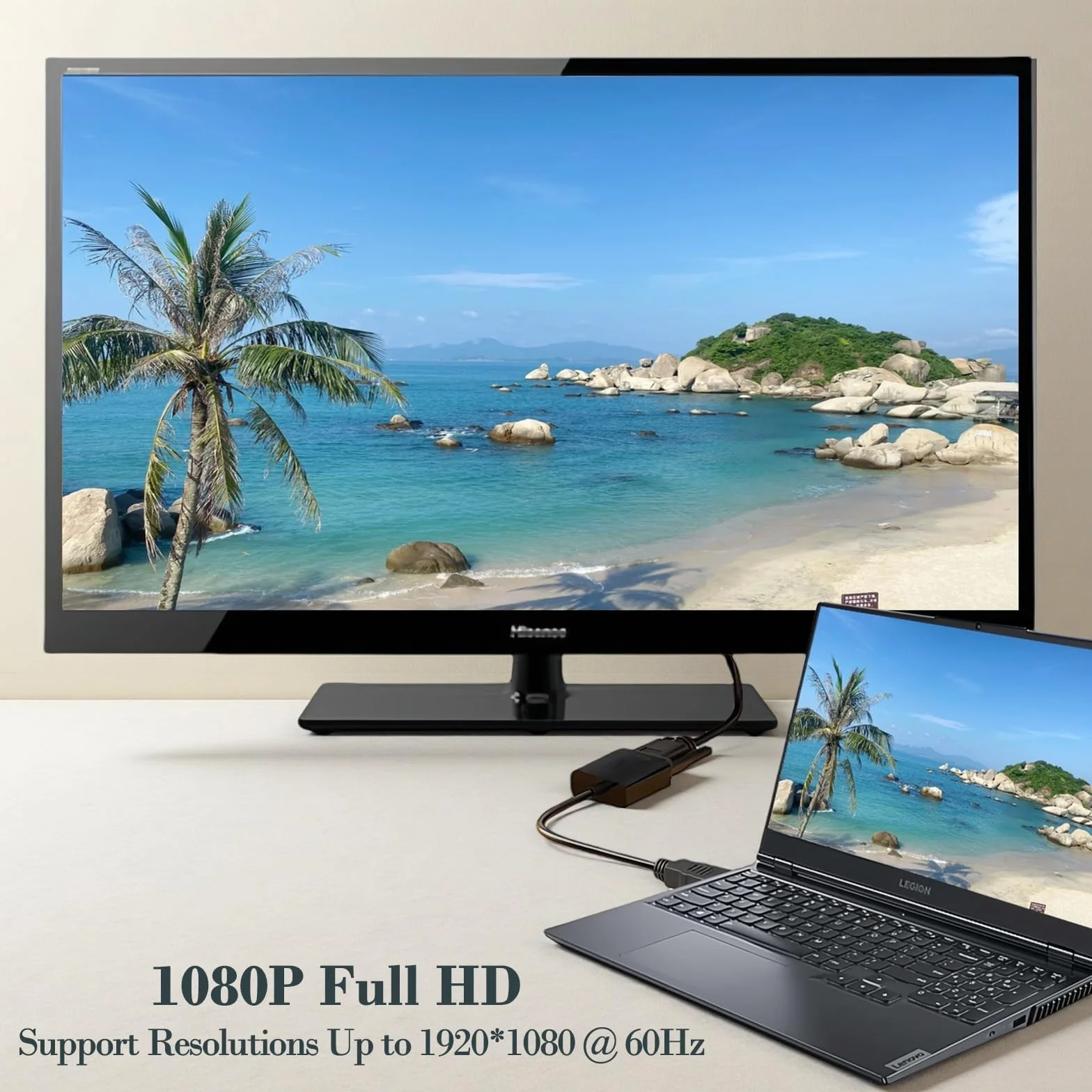 Adaptateur HDMI à VGA 1080p 60Hz Convertisseur pour PC, Ordinateur Portable, HDTV