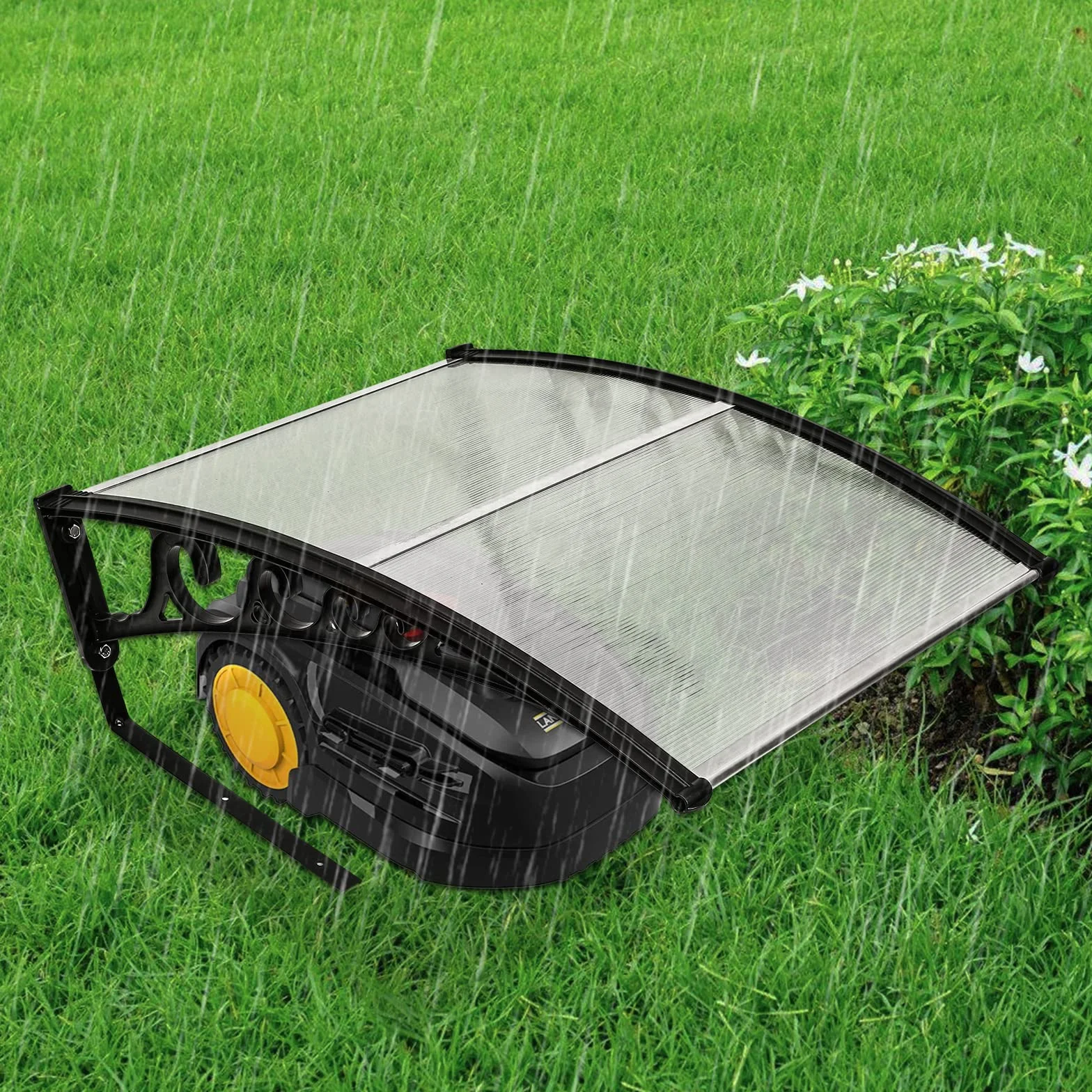 Daromigo Robot tondeuse garage toit abri de voiture pour tondeuse à gazon robot robot 106 x 87 x 50 cm en polycarbonate pour tondeuse robot tondeuse automower protection contre la pluie