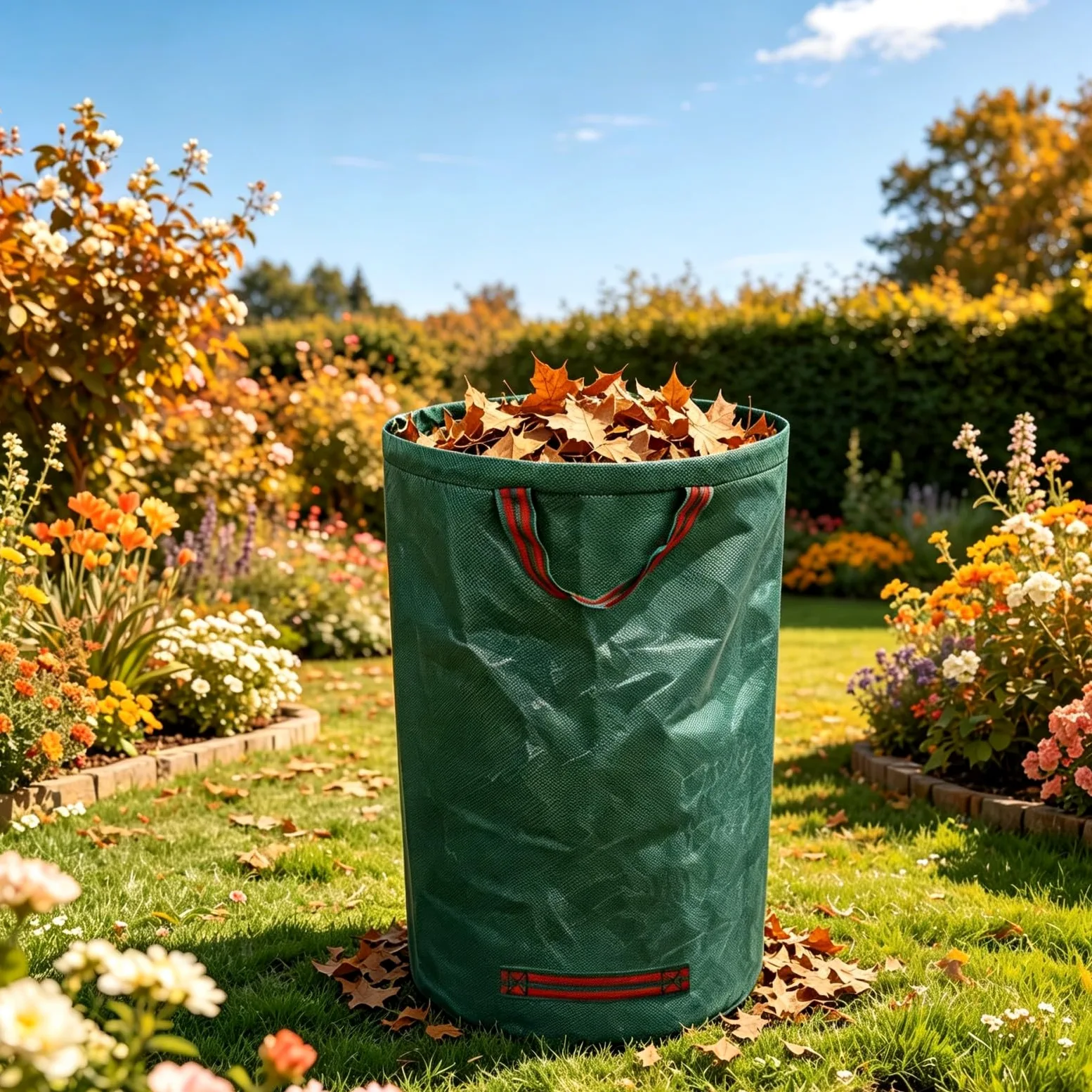 Lot de 3 sacs de recyclage réutilisables avec 5 poignées, robustes et pliables pour débris massifs, feuilles, 600 l