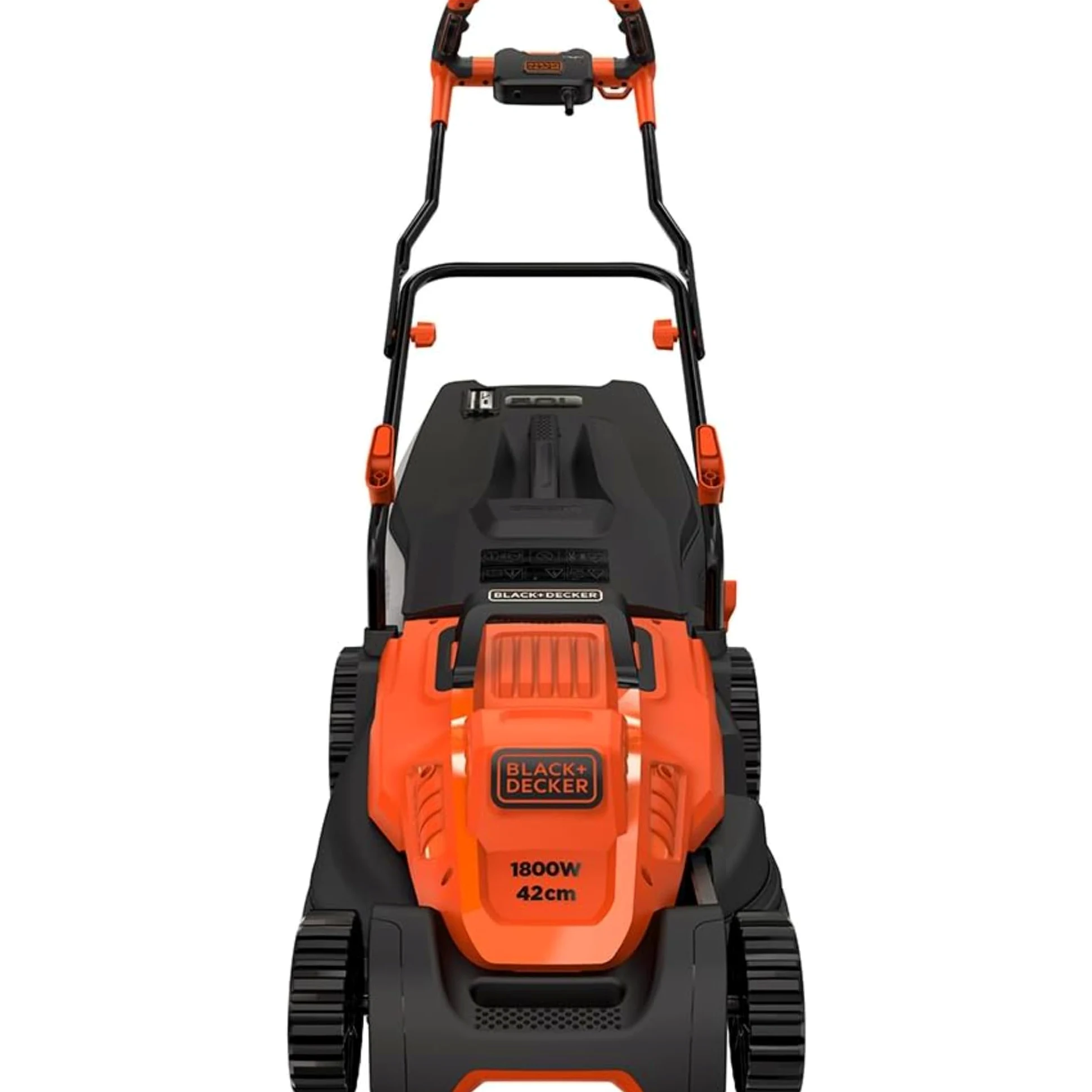 BLACK+DECKER Tondeuse Filaire 1800W, Tondeuse à Gazon Electrique 42 cm, 6 hauteurs réglables 20, 30, 40, 50, 60 et 70 mm, Tondeuse avec Poignée Bike, BEMW481BH-QS