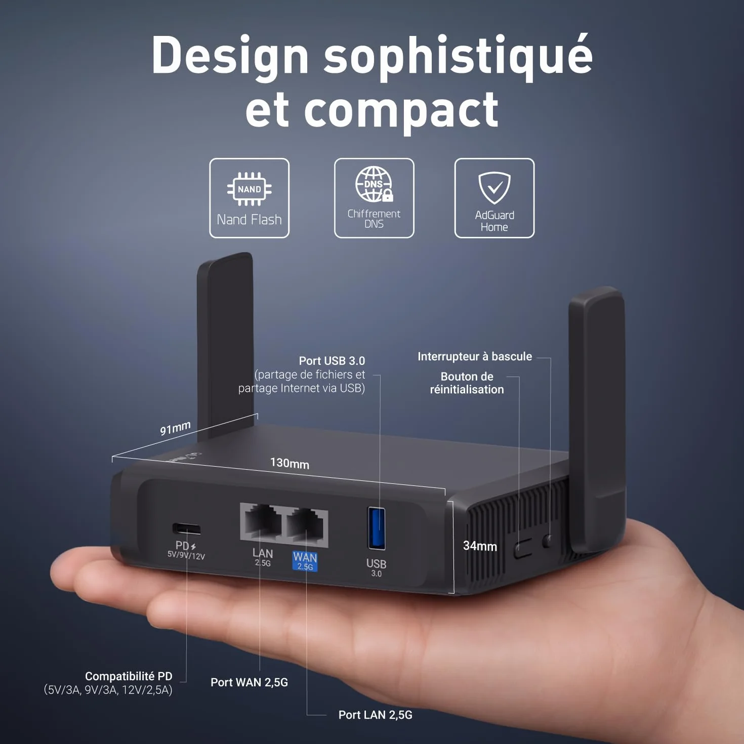 GL.iNet GL-BE3600 Slate 7 Routeur de Voyage Portable, Routeur Gigabit Wi-Fi 7 Double Bande, OpenVPN Wireguard