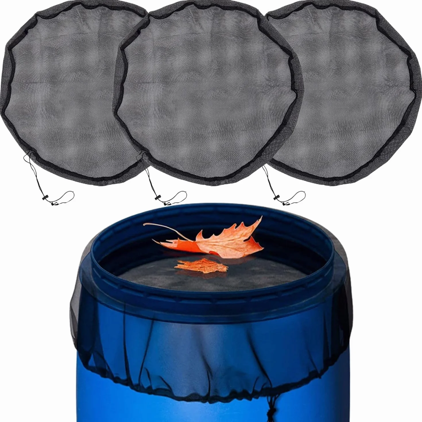 Lot de 3 filets de citerne de pluie 100 cm réglable avec cordon de serrage protection contre les feuilles insectes