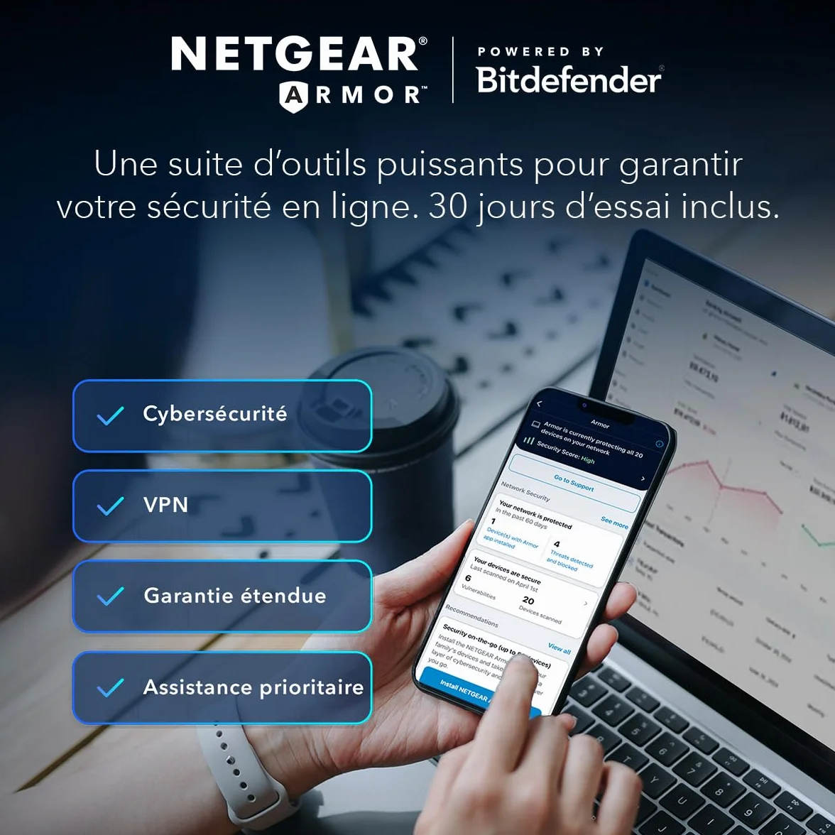 Netgear Nighthawk RS100 Routeur WiFi 7 bibande BE3600 3,6 Gbit/s 135 m2 50 périphériques Port 2,5 Gbit/s