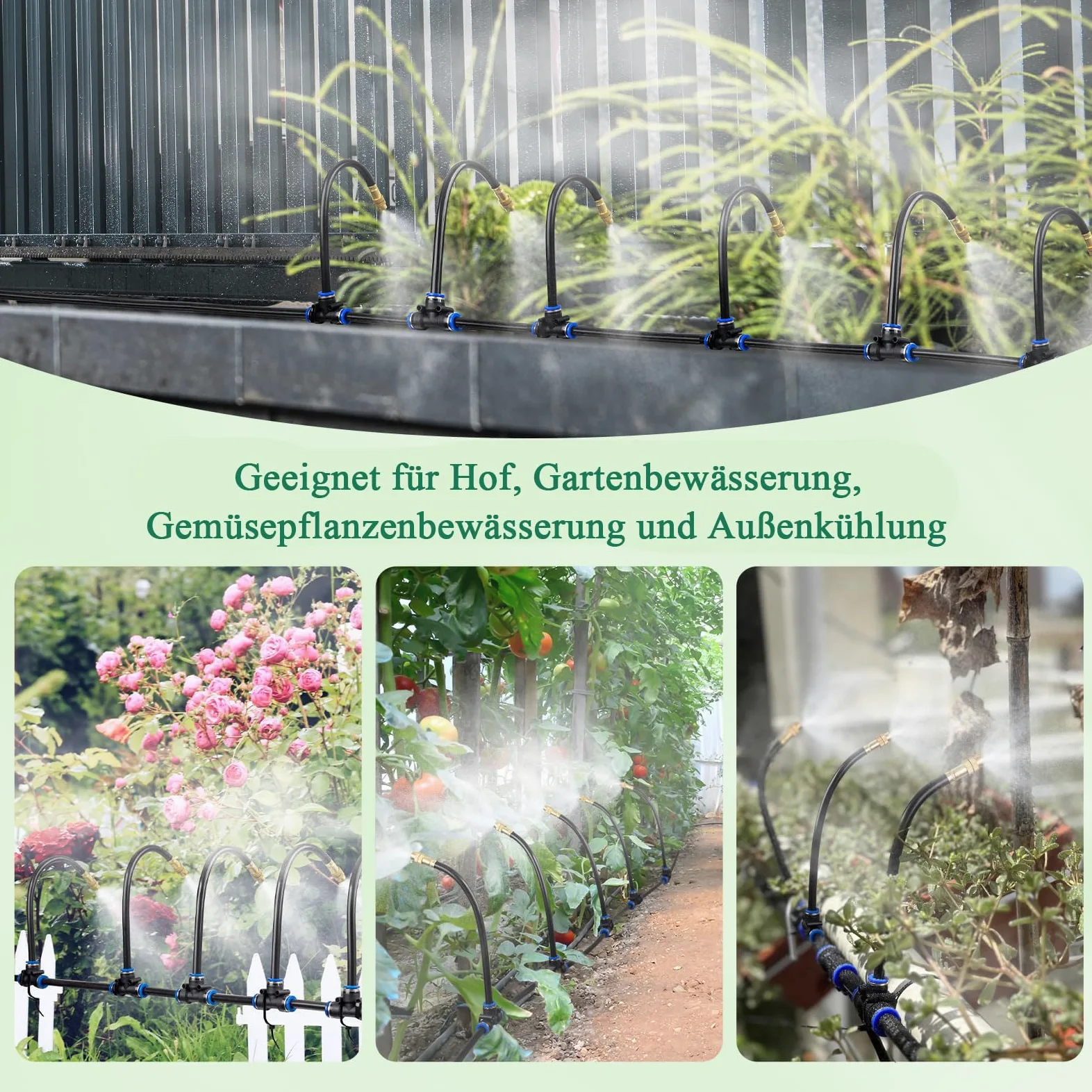 Système d'irrigation automatique de jardin à 360 ° - Tuyau d'arrosage automatique - Kit d'irrigation à brouillard - Buse réglable - Pour arrosage des plantes de jardin et de balcon en plein air (20 m)