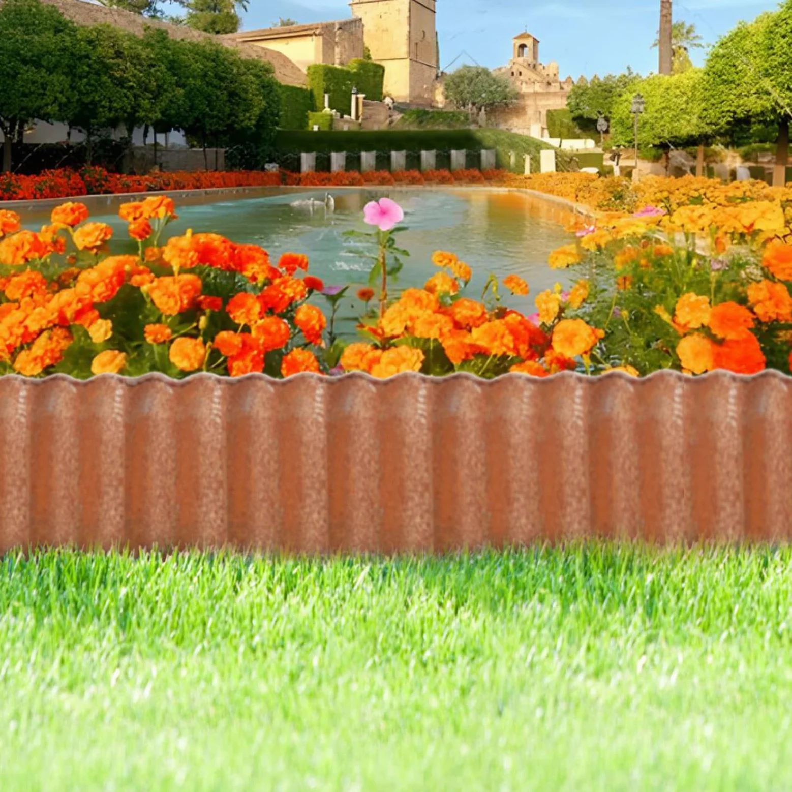 Galvanized Lawn Edging,12Inch*20FT Bordure de Jardin Metal Bordure de Pelouse,Bordure Metal Jardin pour Herbe, Parterre de Fleurs, Allée- Rouille