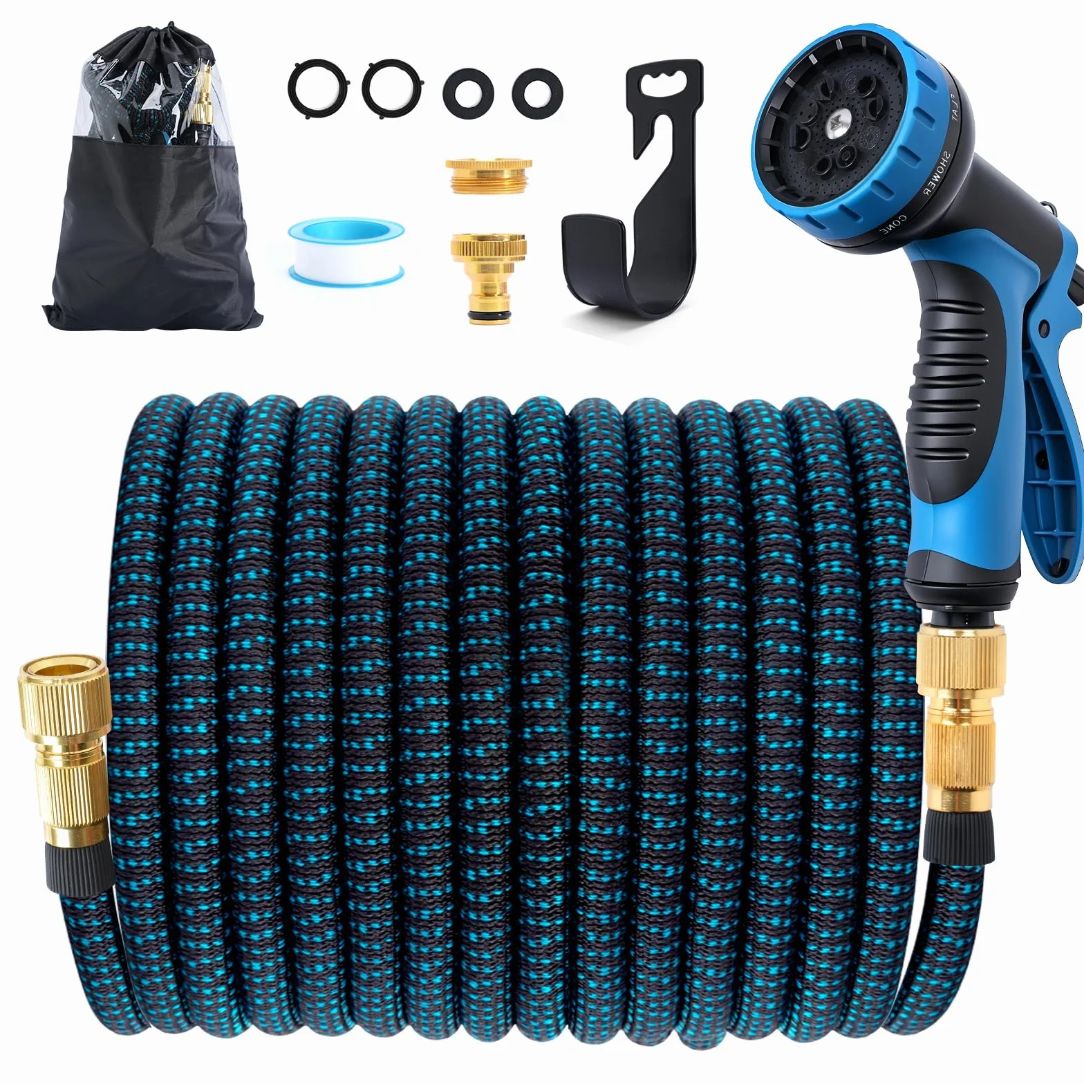 Jsdoin Tuyau Arrosage Extensible 30m - D'arrosage avec Pistolet Multifonction 10 Jet, Tuyaux Adaptateurs 1/2" et 3/4" pour Jardinage, Irrigation, Nettoyage Lavage de Voiture (30m/100ft)
