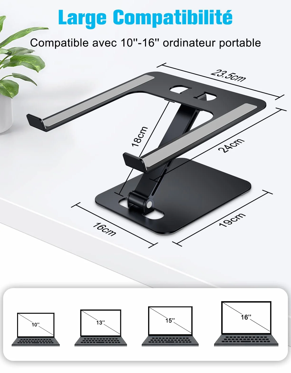 Support Ordinateur Portable Réglable Aluminium Ventilé Pliable Compatible MacBook Air Pro Tablettes 10-16 Pouces