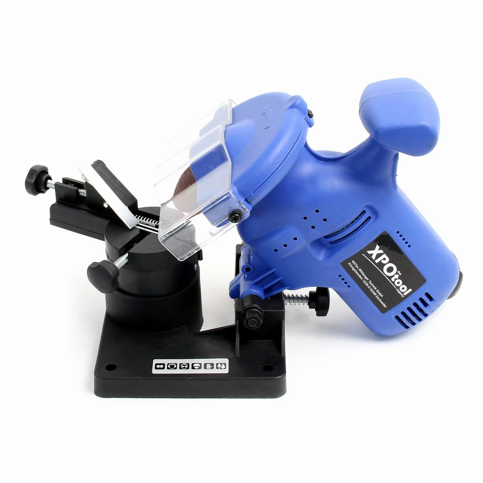 Wiltec Affûteuse pour chaîne de scie – 220 W, 7500 tr/min – Dispositif de serrage rotatif 35° – avec Meule – Lime Tronçonneuse universelle