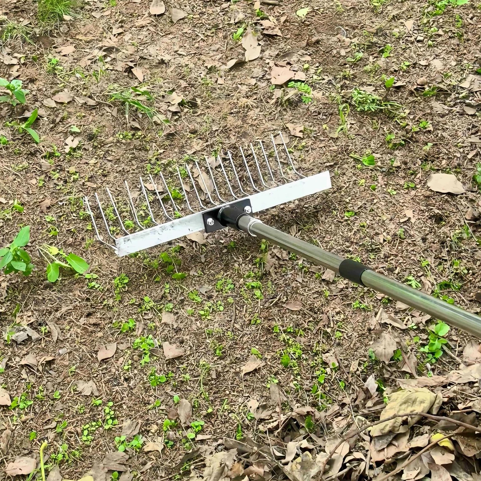 Râteau Feuilles Jardin 21 Dents Lames Acier Alliage Manche Ergonomique Amovible Polyvalent Ramassage Feuilles Herbe Débris Convient Jardin Ferme, 125 Cm 3 Sections