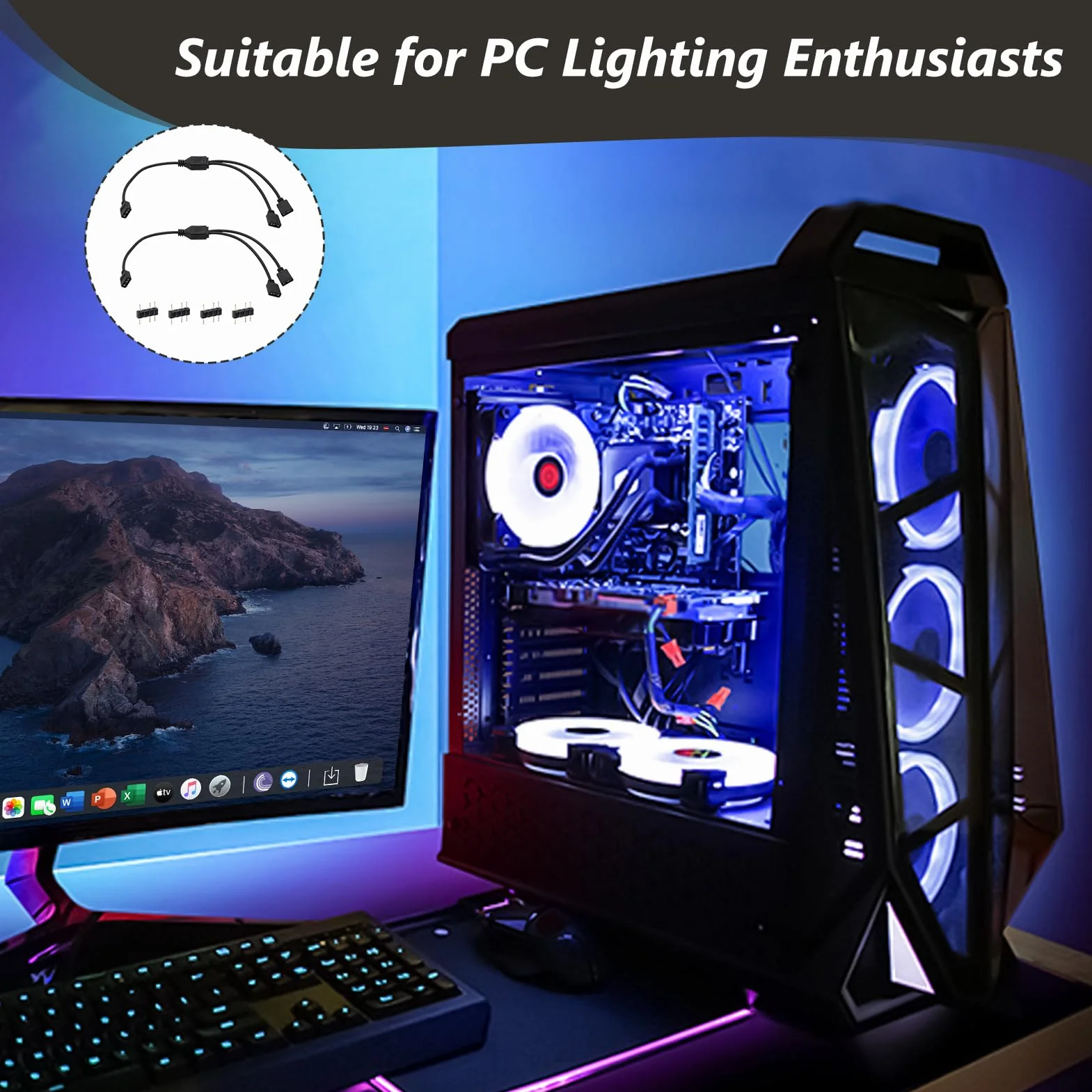 Câbles RGB PC 1 vers 2 Splitter ARGB 3 Pin 5V 30 cm avec Broches Mâles Extension Adressable pour Ventilateurs et Bandes LED
