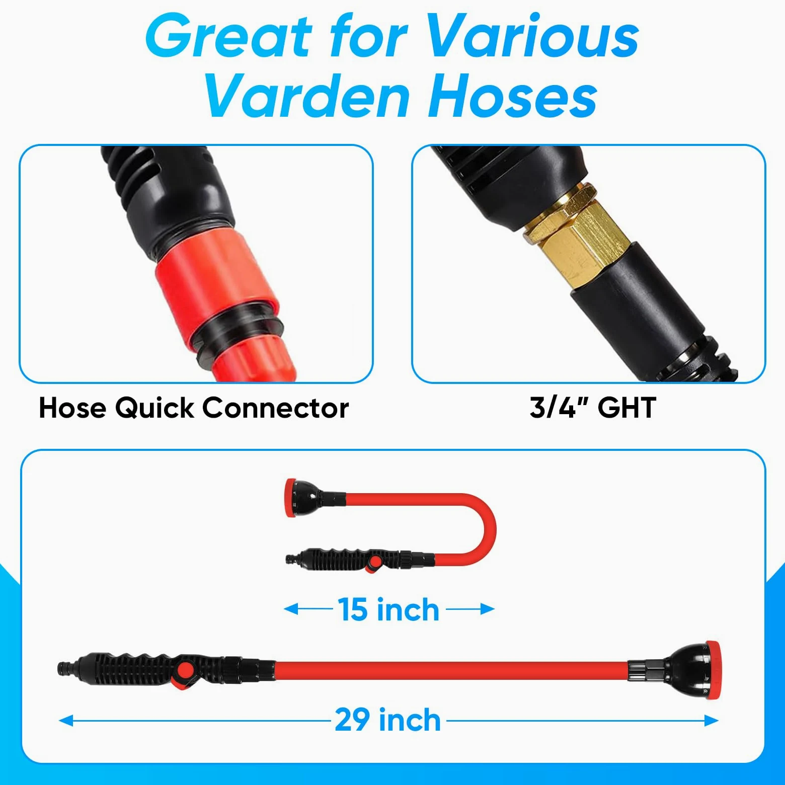 Baguette d'arrosage pliable 2 en 1 très résistante, pour jardin/voiture avec 10 modes de pulvérisation, buse de pulvérisation de 73,5 cm, compatible avec raccords rapides/tuyaux d'arrosage de 1,9 cm