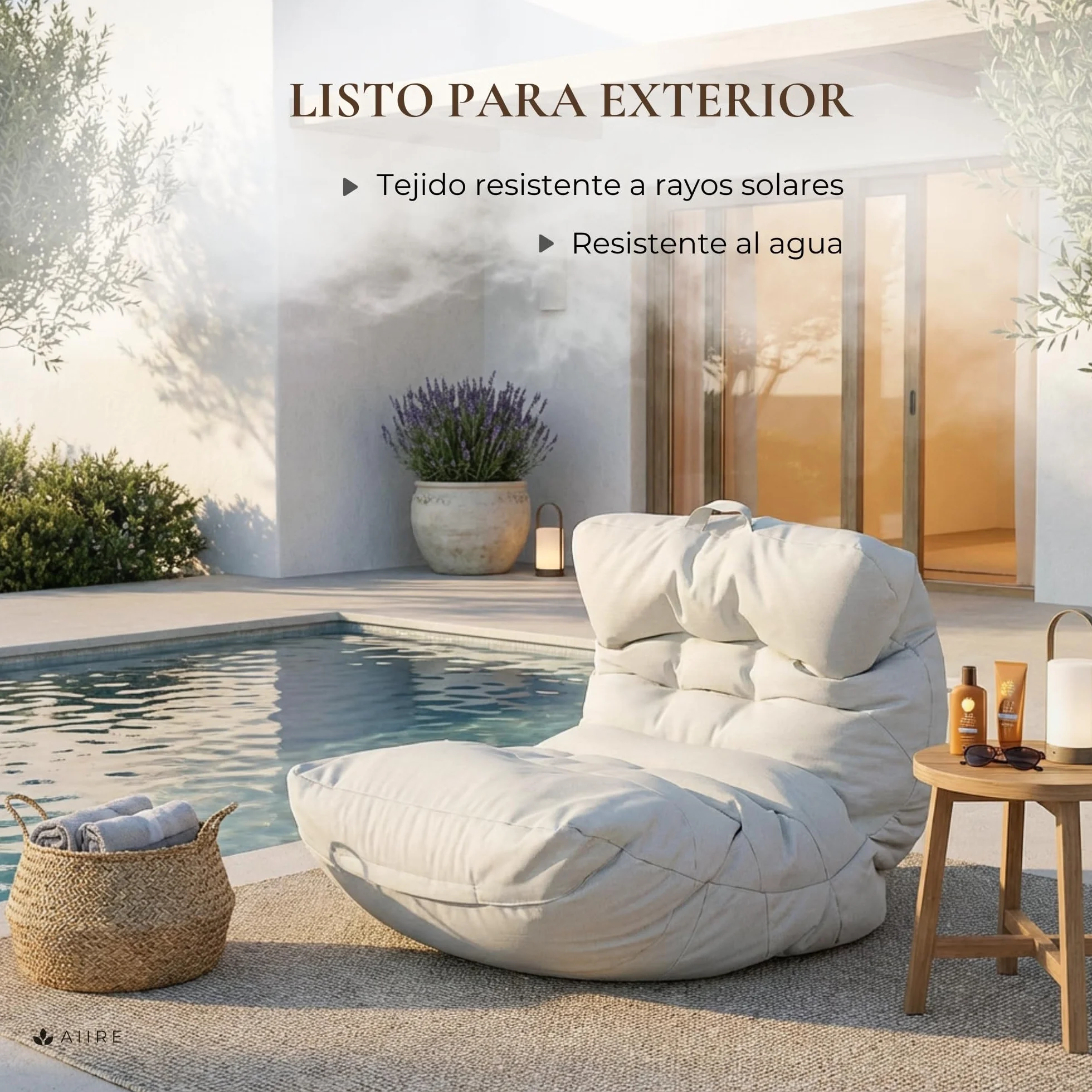 Aiire Fauteuil Pouf Extérieur Moderne - Pouffe Géant XXL Adulte avec Remplissage pour Jardin et Piscine - Gros Bean Bag XXL Gris Clair