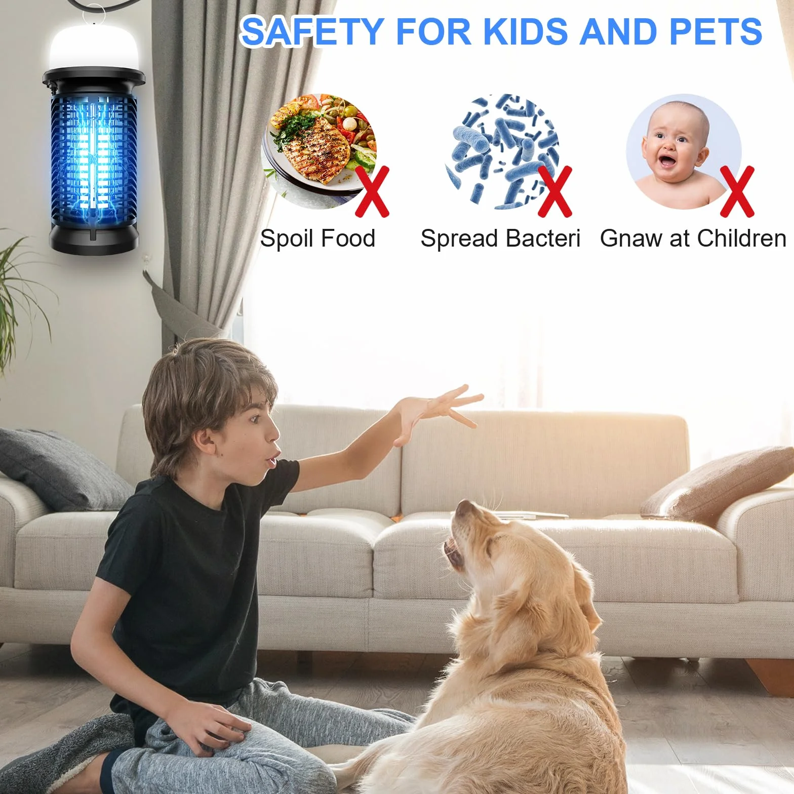 Qoosea Bug Zapper Électrique Tueur de Moustiques 20W Lumière UV Piège à Insectes Intérieur Extérieur