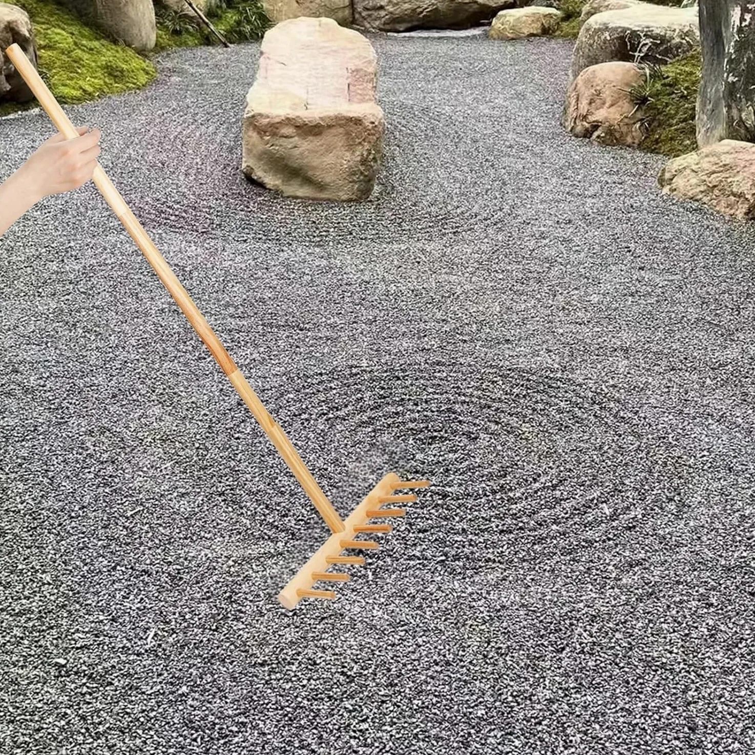 ZHAOXI Râteau de Jardin Zen d'extérieur, Taille complète 48" Grand râteau Zen en Bois Naturel Japonais pour l'extérieur, râteau en Bois Robuste pour Roche de Jardin et Motif DIY