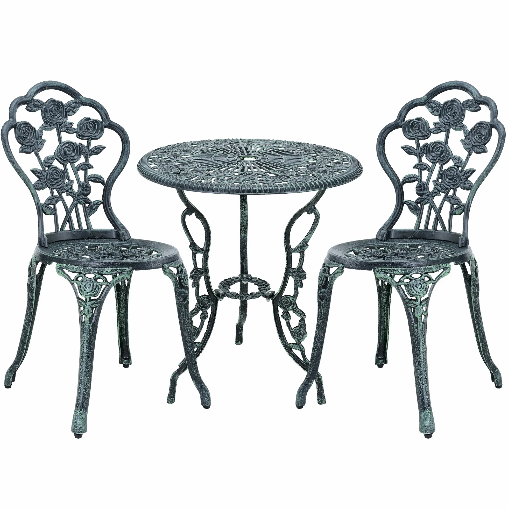 casa.pro Set de Table et Chaises Jardin Fonte Aluminium Vert Résistant Intempéries