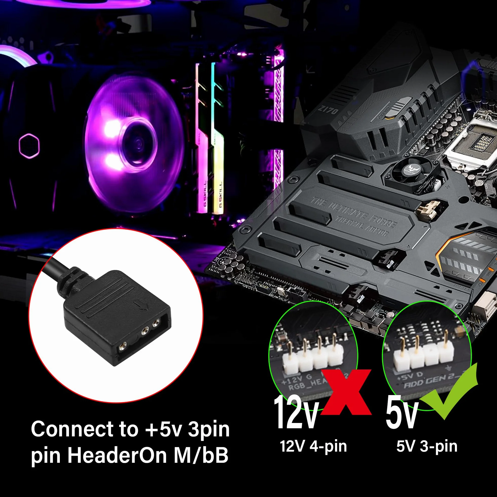 Câble d'Extension RGB 3 Broches Vers SM Adaptateur Mâle ARGB 5V Pour Ventilateur Bande LED PC 0.98ft
