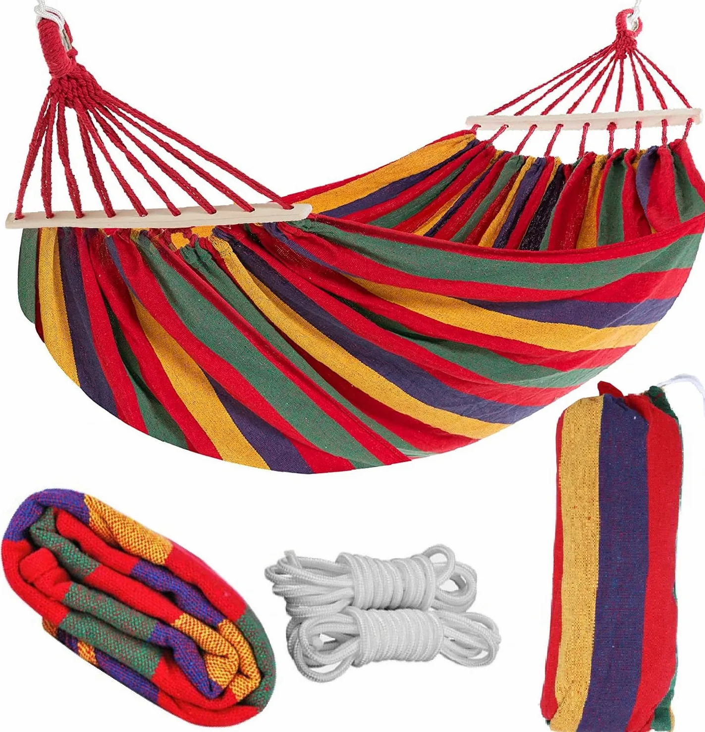 Hamac pour 2 personnes avec armature 260 x 160 cm - 200 kg - Tissu résistant à haute capacité de charge - Portable - Avec sac de transport pour la plage, le jardin - Multicolore