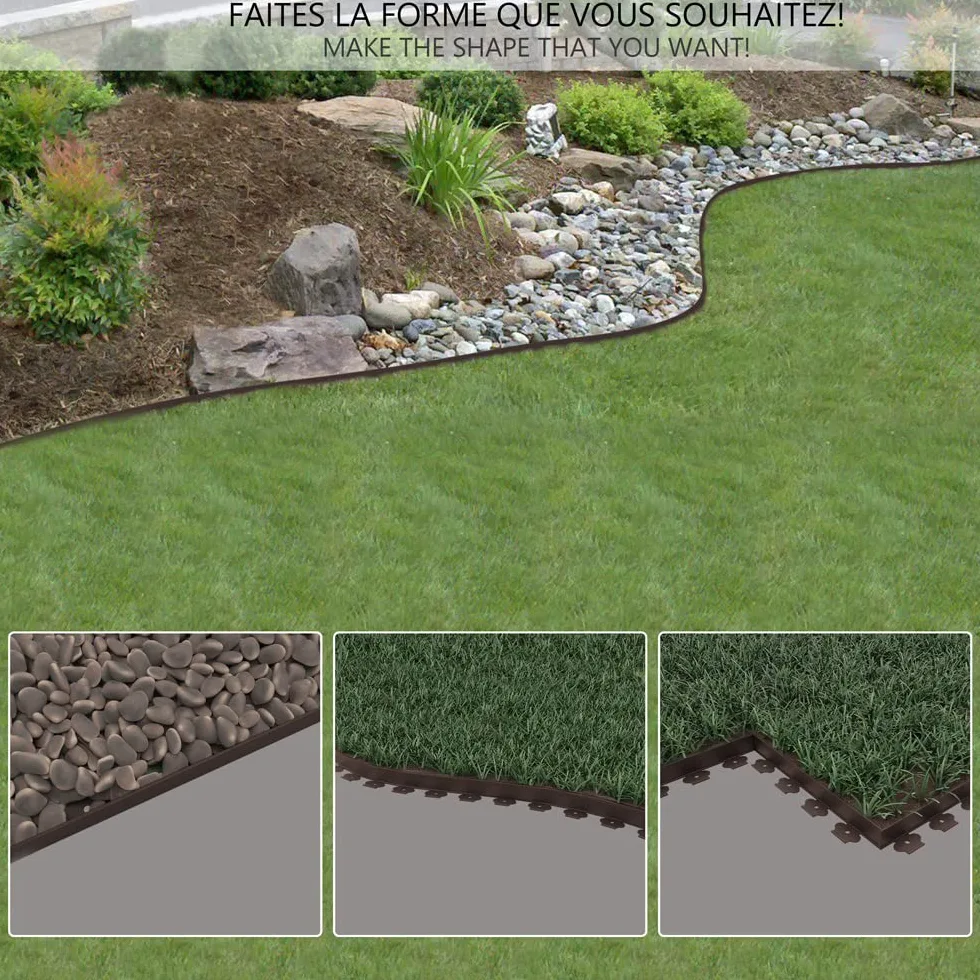 VOUNOT Bordure de Jardin en Plastique 20 mètres avec 60 Piquets d'ancrage Bordurette de Pelouse & Toile de Paillage avec 30pcs de Piquets Contre Les Mauvais Herbes 10Mx2M