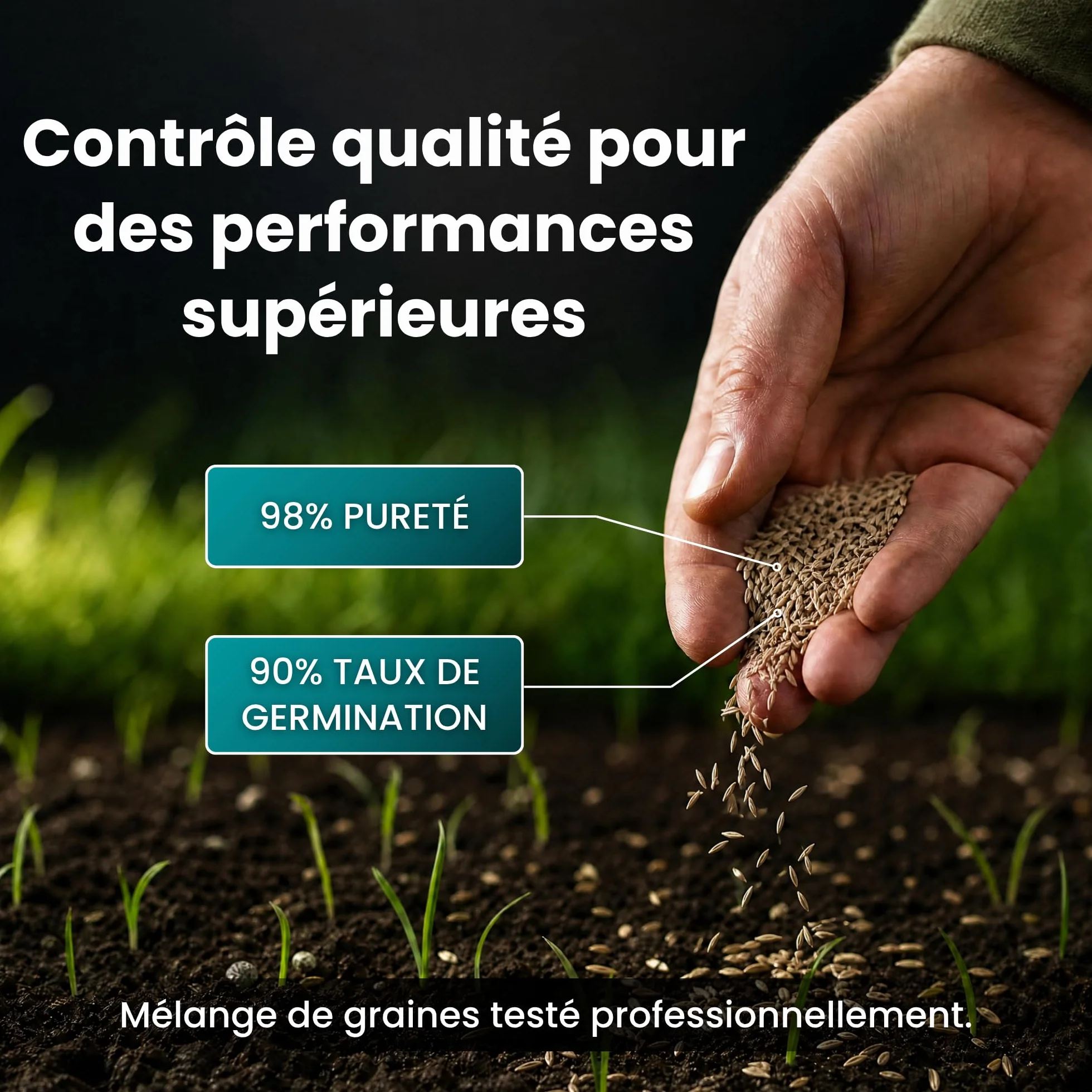 LERAVA Turbo gazon à semer pousse rapide 10m² pelouse ombre zones fraîches 98% pureté rustique vert vif semence résistante