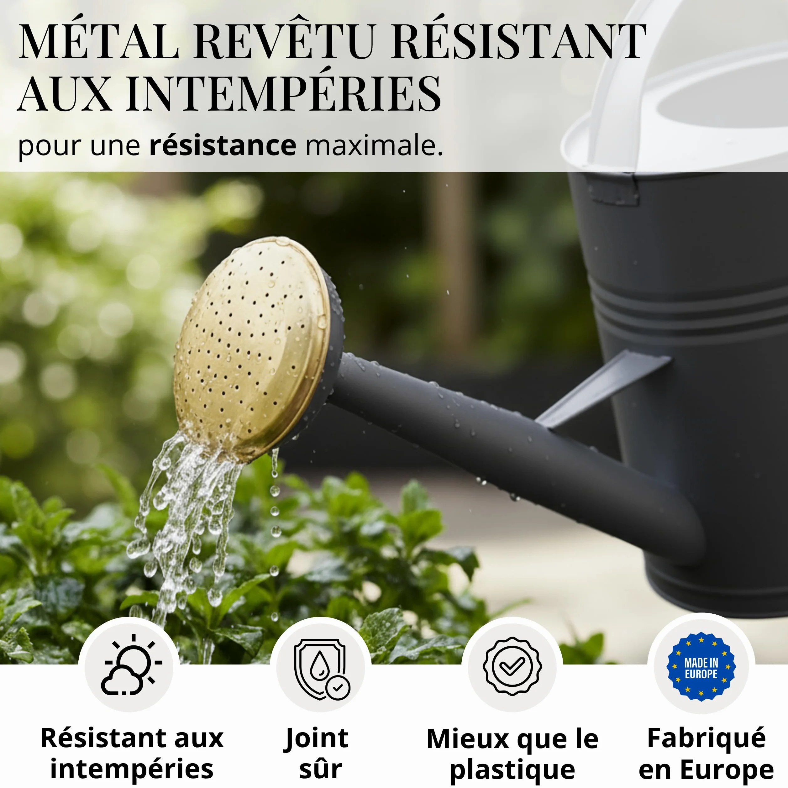 Livlig Arrosoir 5 Litres, Arrosoir pour Fleurs pour Jardin & Balcon, Arrosoir en Métal de Haute Qualité 5L en Métal Zingué et Douchette Détachable, Arrosoir Rétro avec Douchette en Laiton, Anthracite