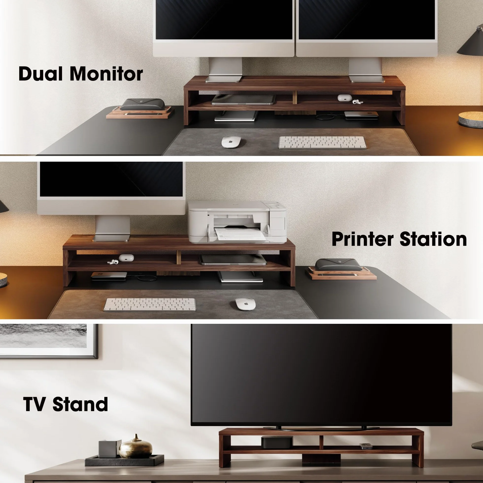 Fenge Réhausseur d'Écran d'Ordinateur Support Dual Moniteurs Organisateur de Bureau 80×23.5×14.2cm Charge 25KG Marron