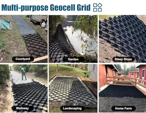 Grilles de contrôle au sol pliables pour allée et terrasse, design nid d'abeille pour remplir les pierres, le sable, la terre et la boue, améliore la stabilité et empêche l'érosion