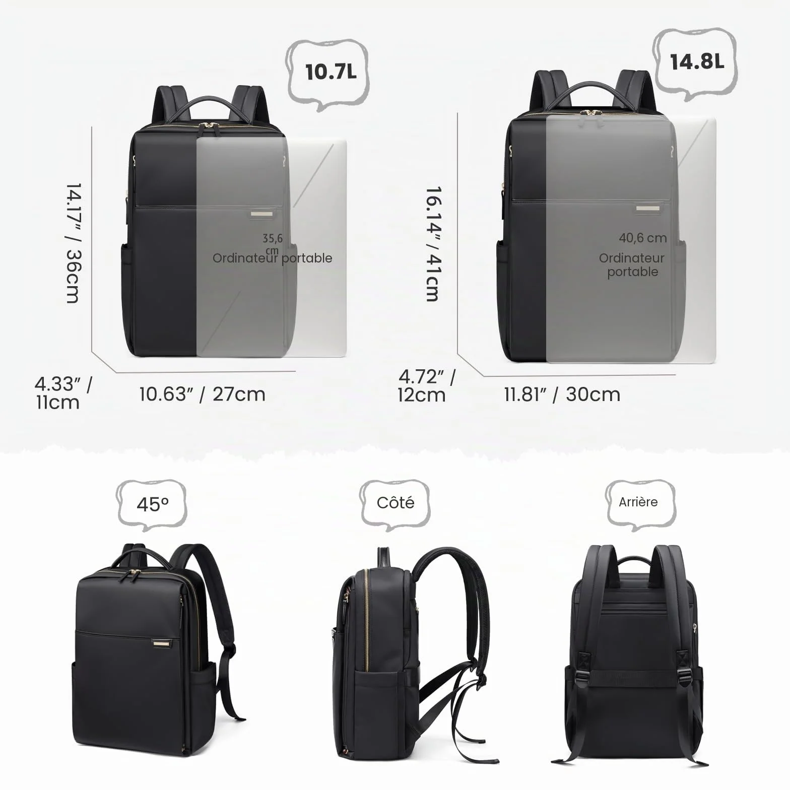 Sac à Dos Ordinateur Portable 16 Pouces Imperméable Noir