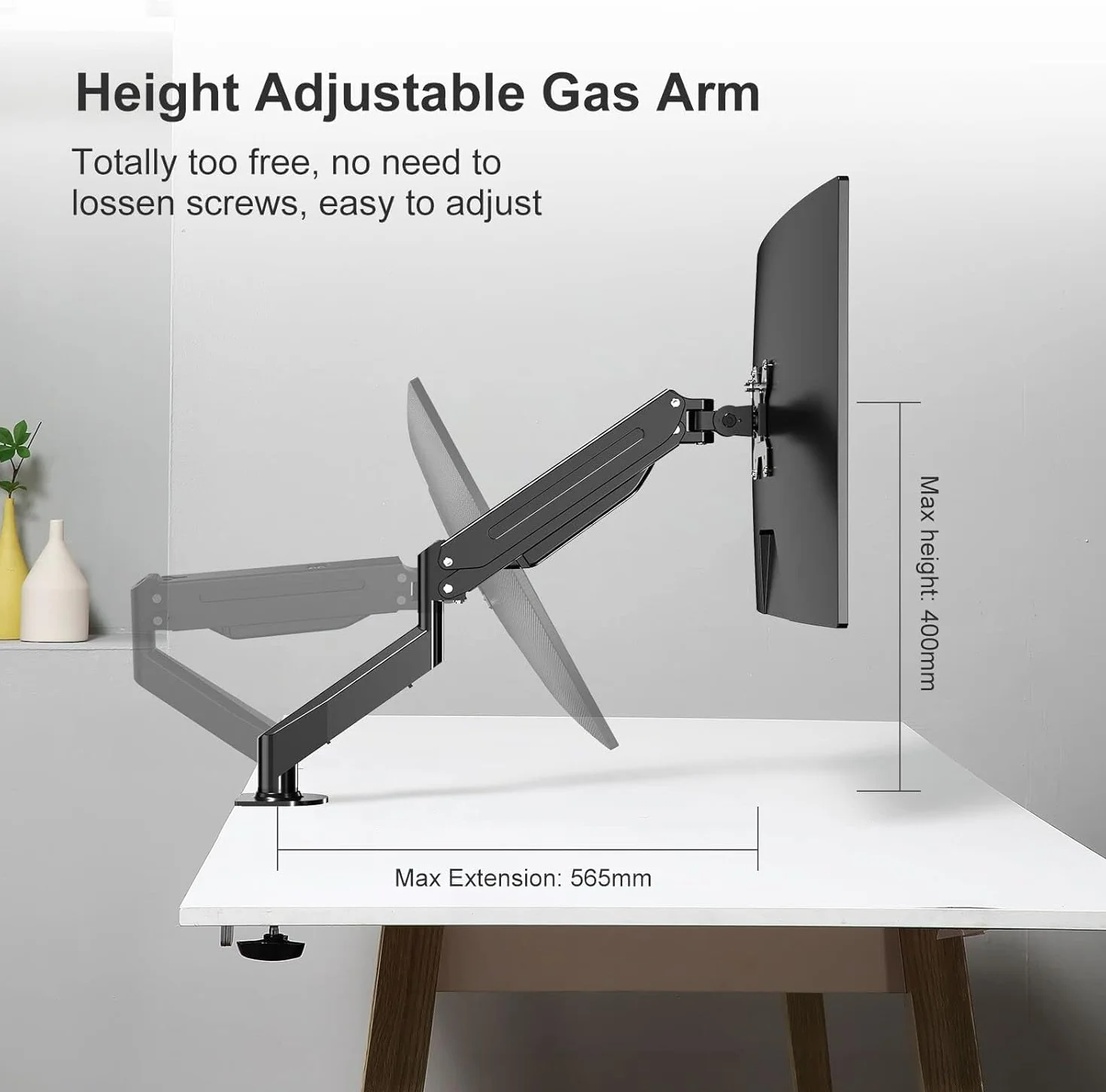 Bras pour Moniteur Suptek avec Ressort à Gaz, 17-32 Pouces, Pivotement, Rotation, VESA 75/100 mm, jusqu'à 10 kg