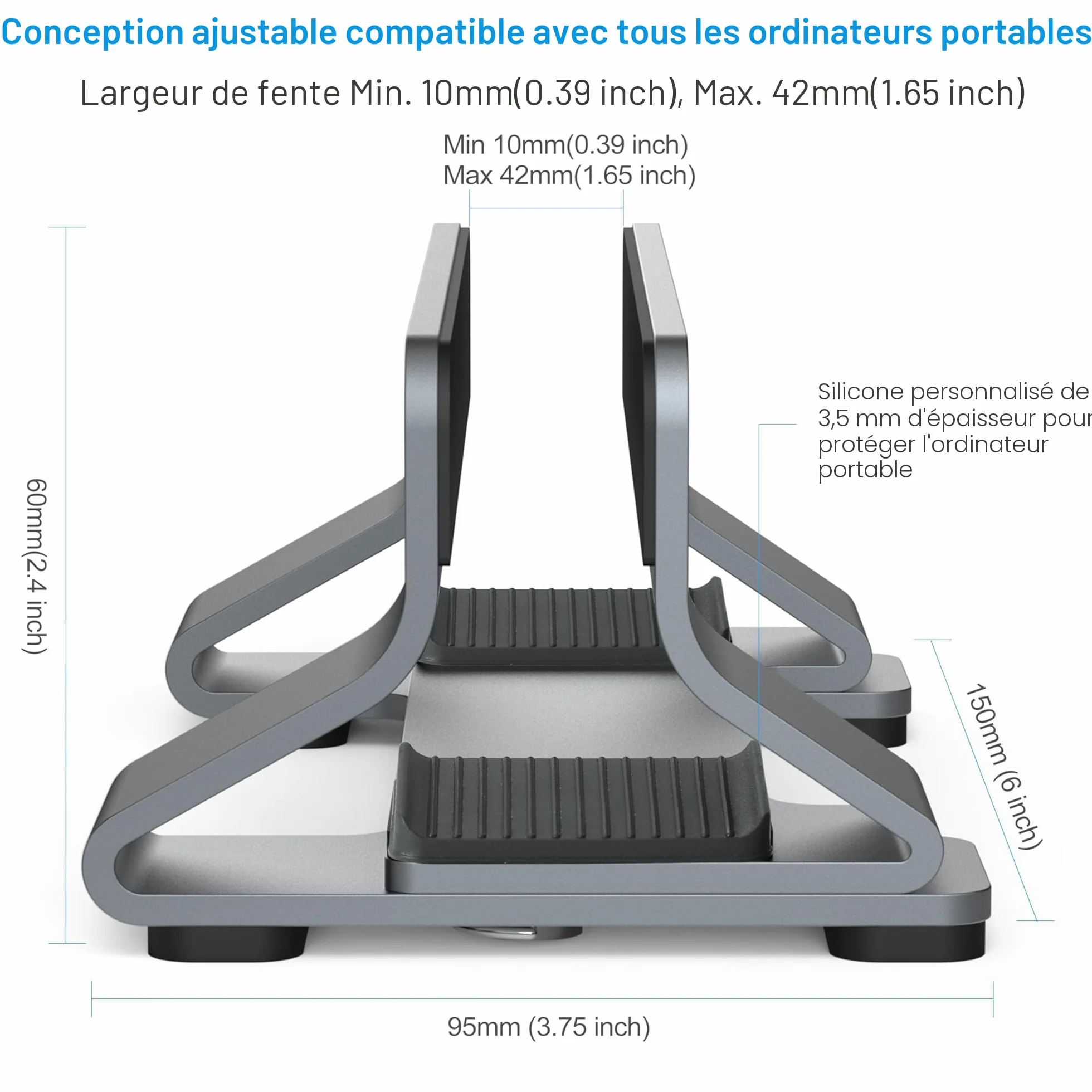 Support Vertical pour Laptop en Aluminium, Fente Réglable 12-42mm, Rangement Gain de Place pour MacBook