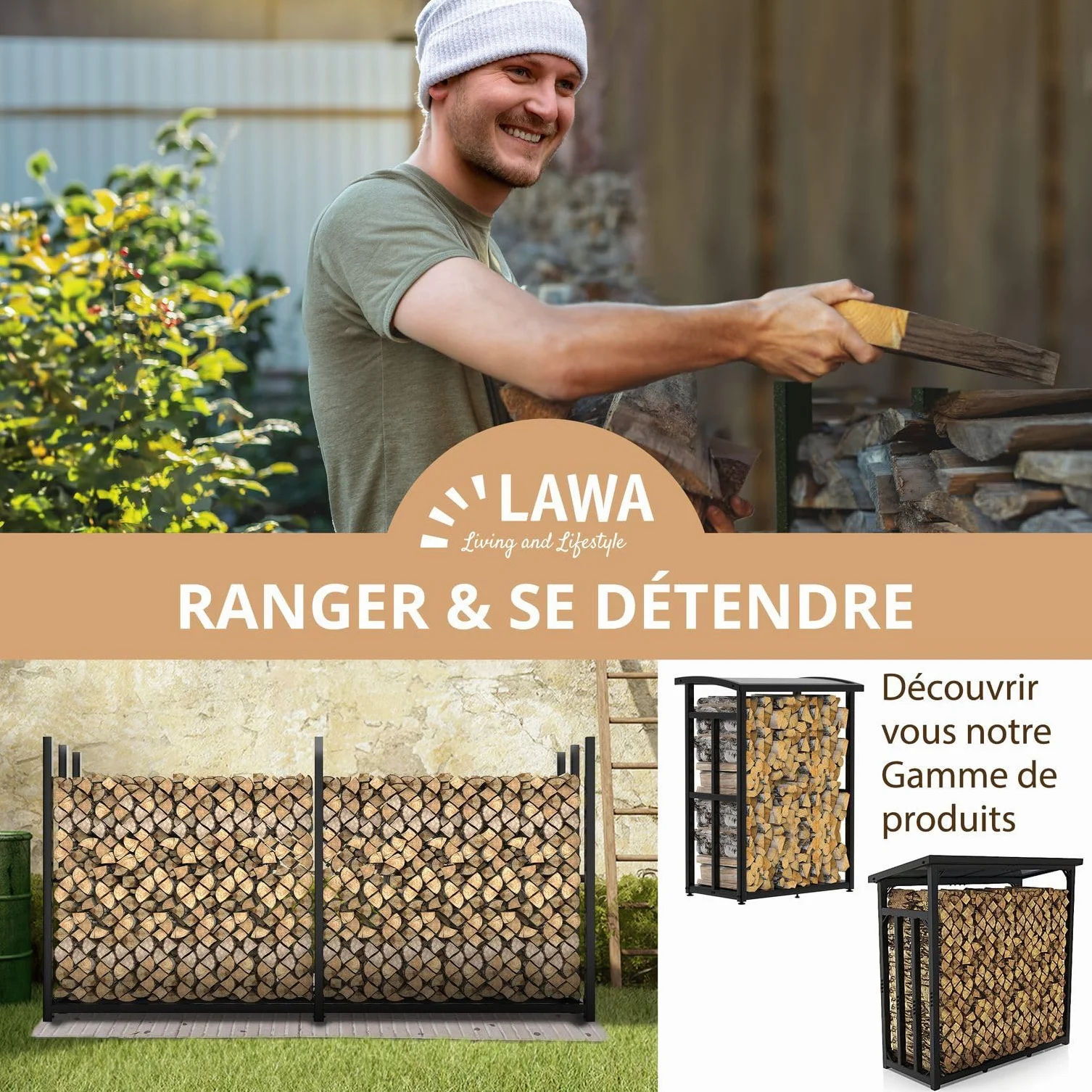 LAWA Porte-bûches extérieur métal galvanisé 223x50x115 cm Support 25-33 cm