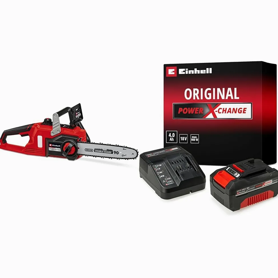 Einhell Tronçonneuse sans fil FORTEXXA 18/30 Power X-Change (lithium-ion, 18V, moteur sans charbon, guide-chaîne 30 cm, régime maximal de 4 300 tr/min) avec chargeur et batterie 4,0Ah