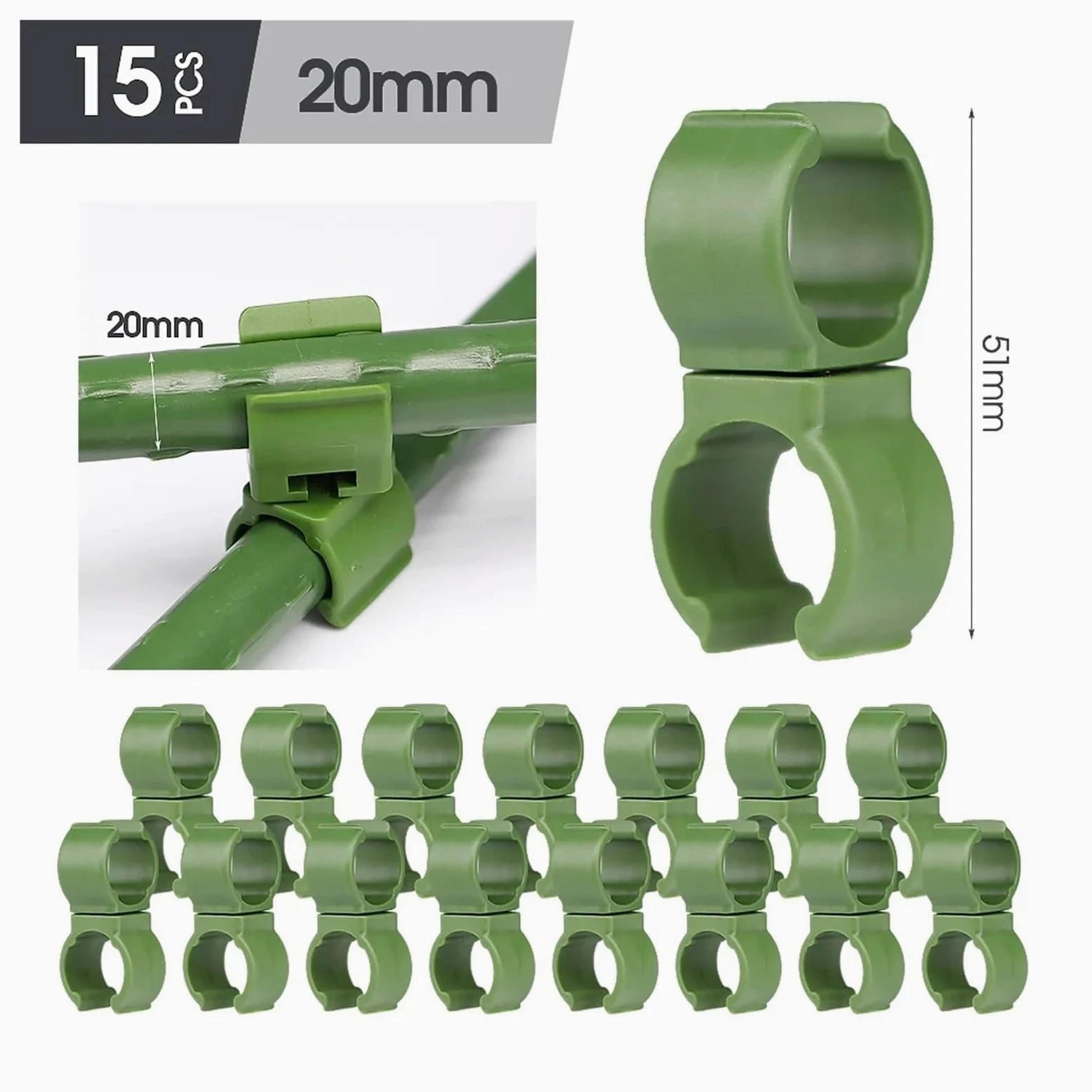 Sourcingmap Lot de 15 attaches croisées en plastique pour plantes Vert 8/11/16/20 mm