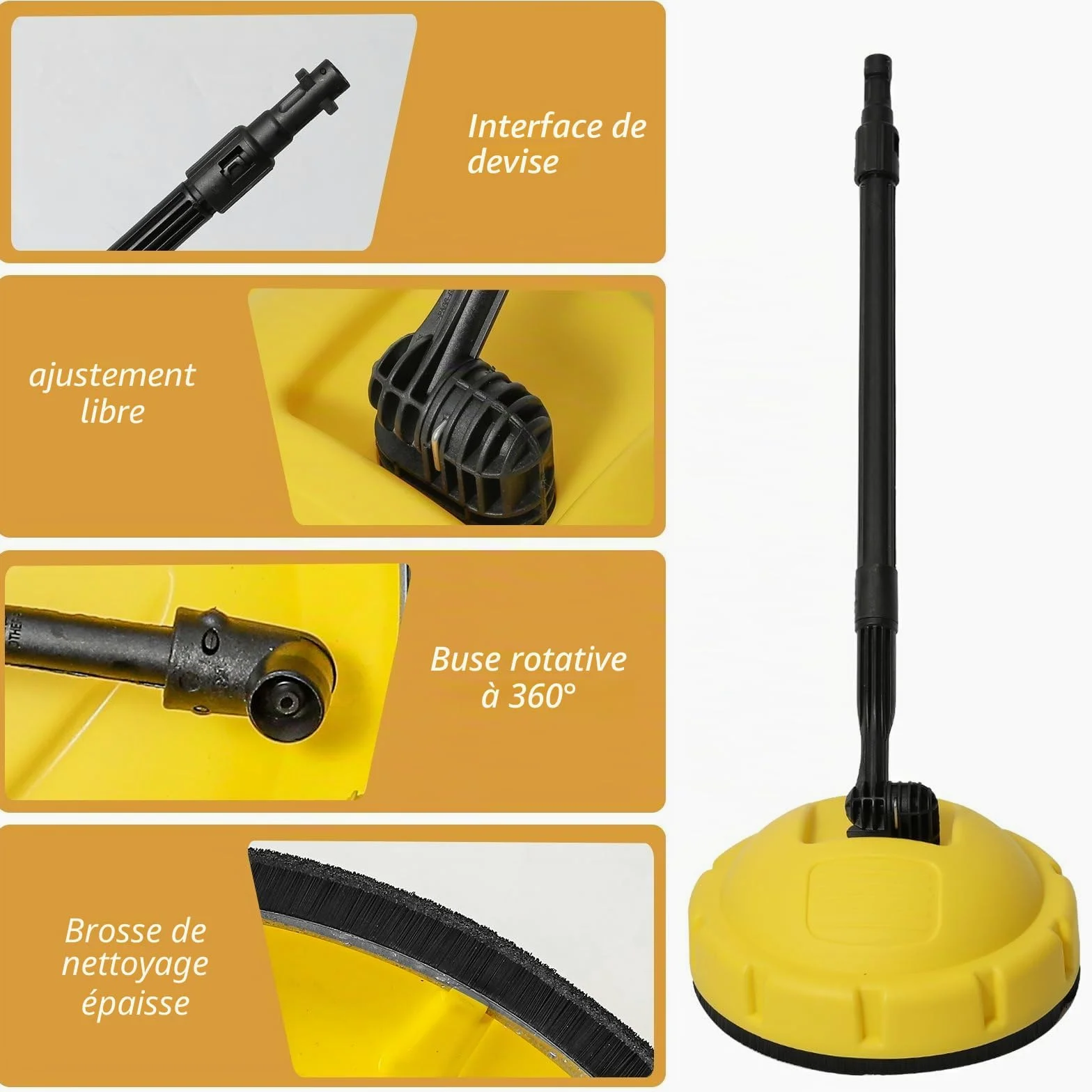 Nettoyeur haute pression pour terrasse K1-K7, accessoire de nettoyage de terrasse, brosse rotative flexible (jaune)