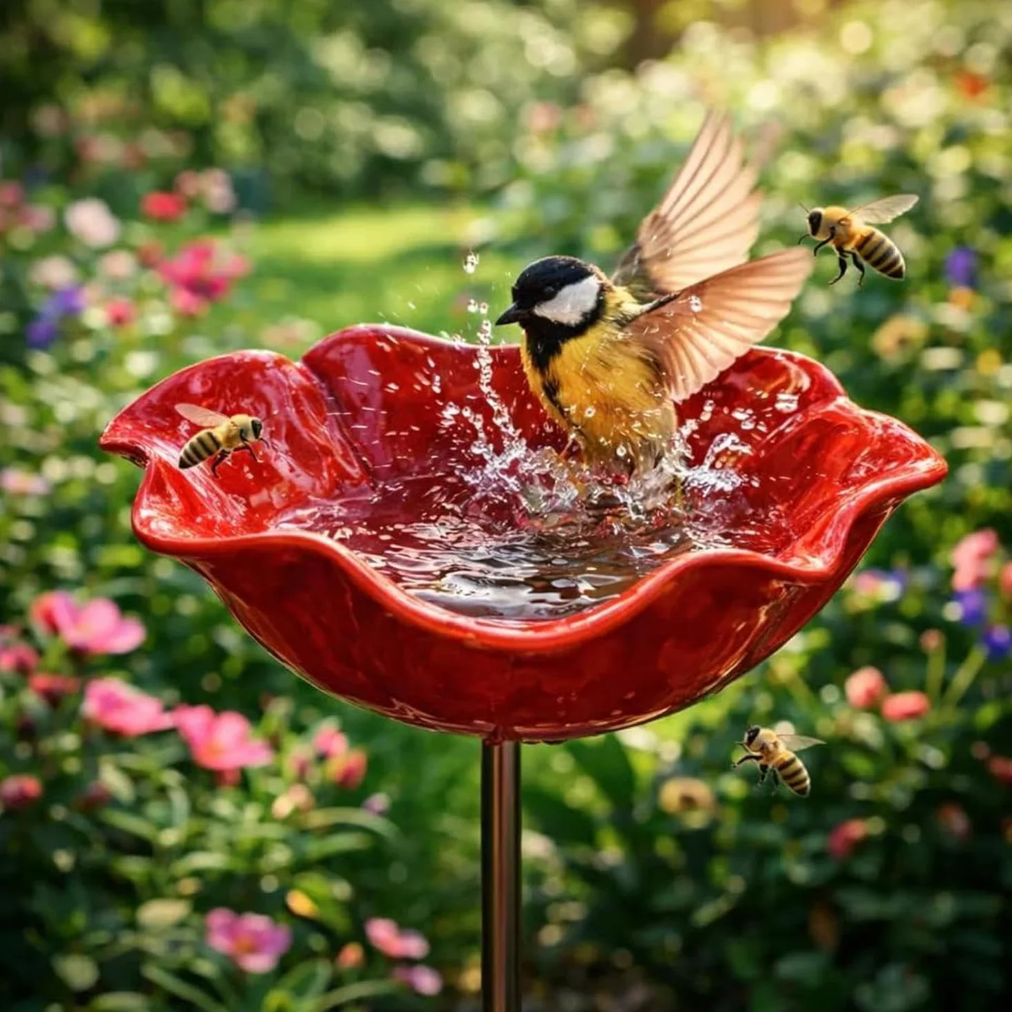Bain Oiseaux Artisanal 15x60cm Station Abreuvement Abeilles pour Jardin Résistante Intempéries