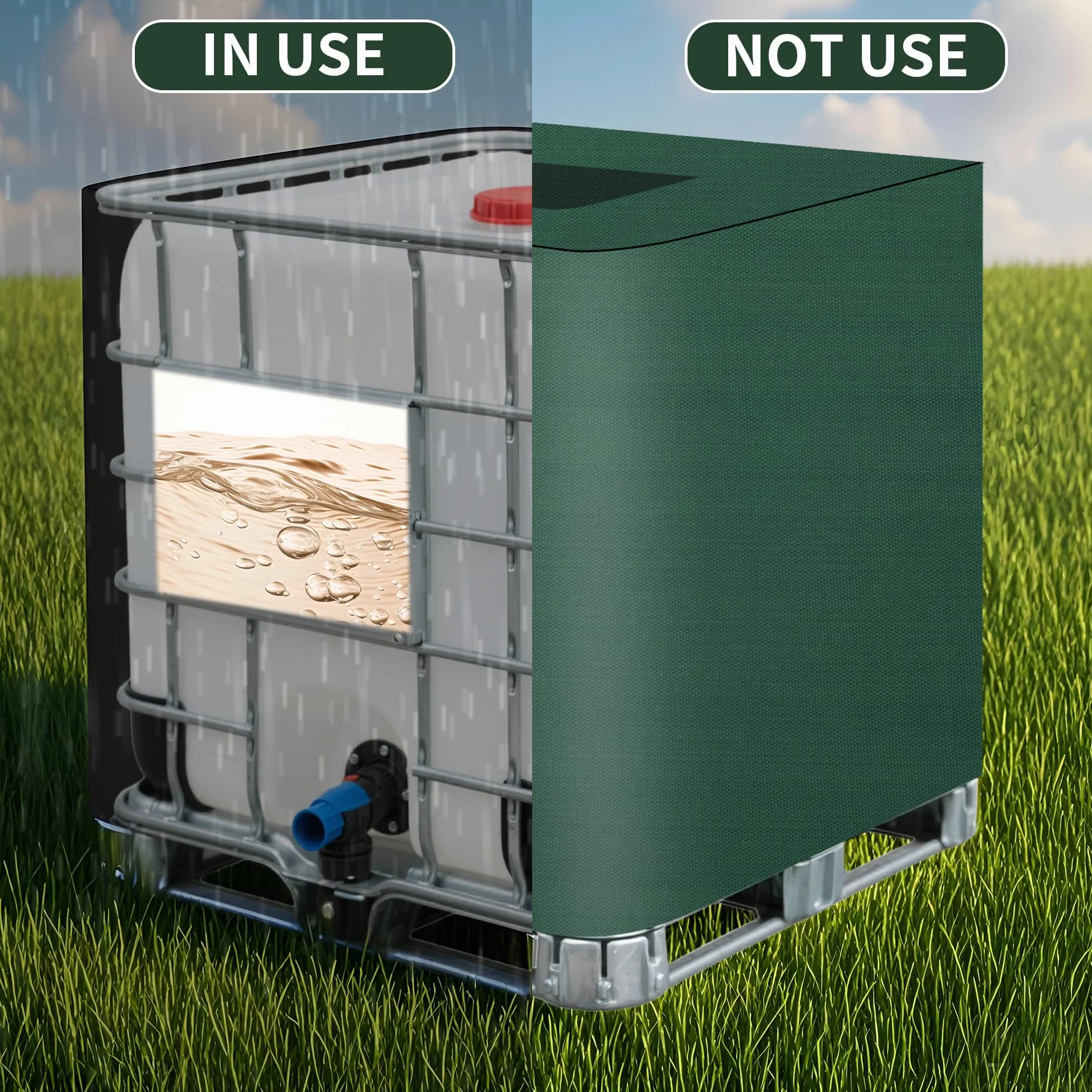 Bâche pour Cuve IBC 1000L Housse Protection Anti-UV Anti-Poussière Fermeture Éclair Vert 116x100x120 cm