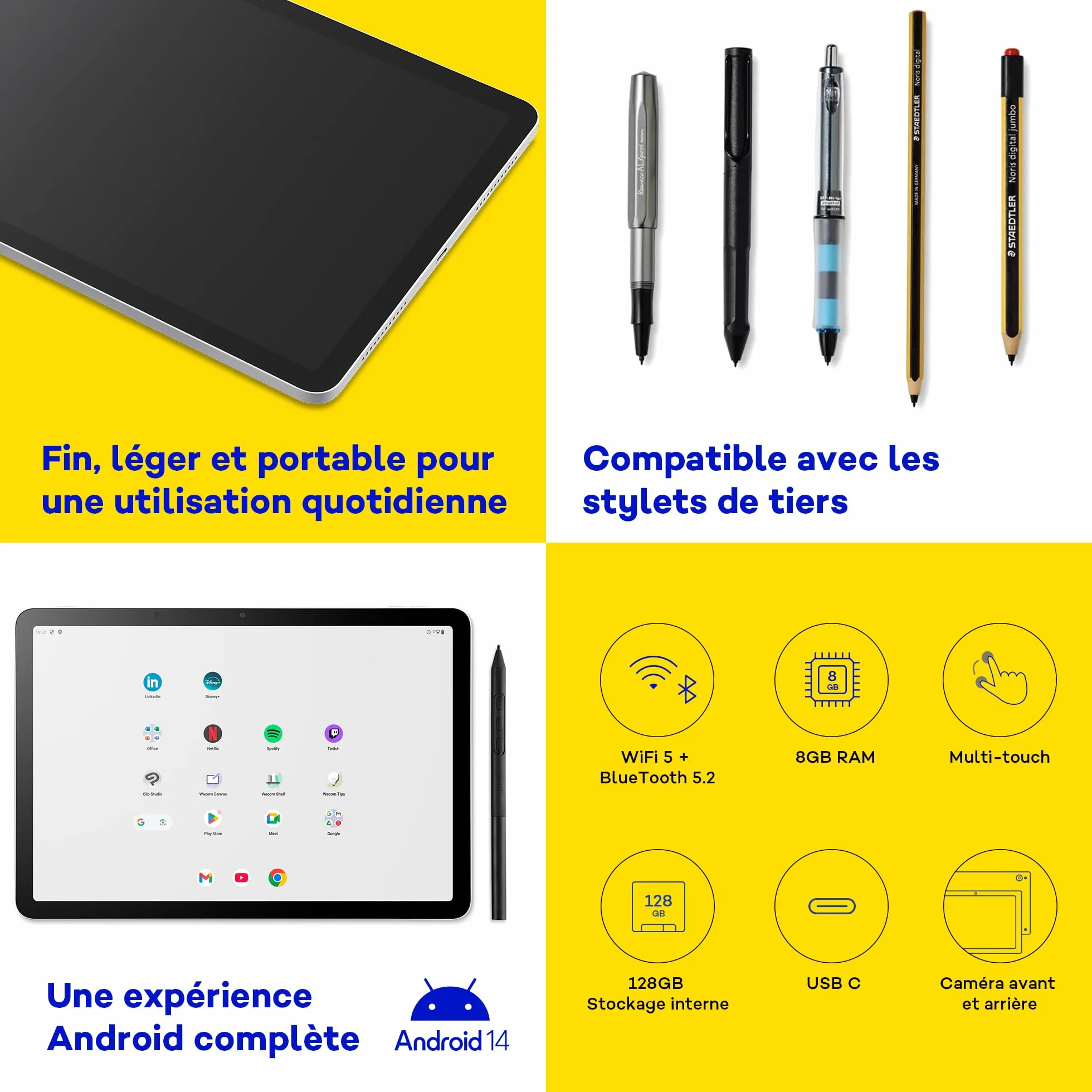 Wacom MovinkPad 11 Tablette Graphique Android 14 avec Wacom Pro Pen 3 Écran Anti-reflet